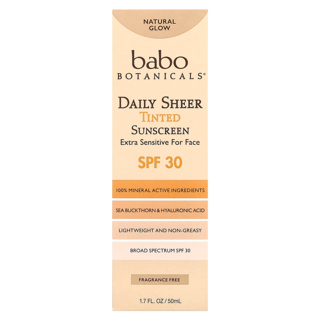 Babo Botanicals, Daily Sheer Tinted Sunscreen, SPF 30, Natural Glow, Fragrance Free, 1.7 fl oz (50 ml)