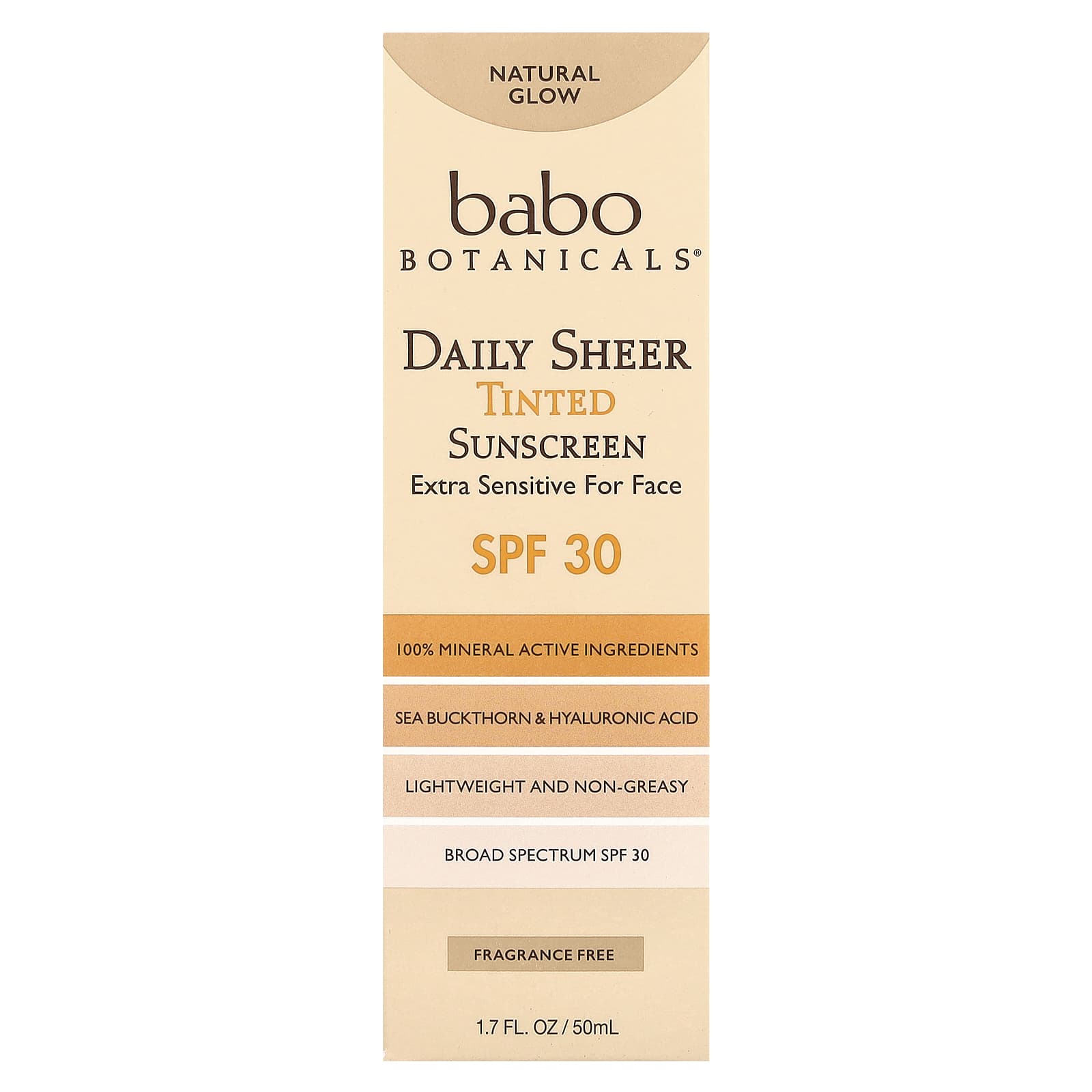 Babo Botanicals, Daily Sheer Tinted Sunscreen, SPF 30, Natural Glow, Fragrance Free, 1.7 fl oz (50 ml)