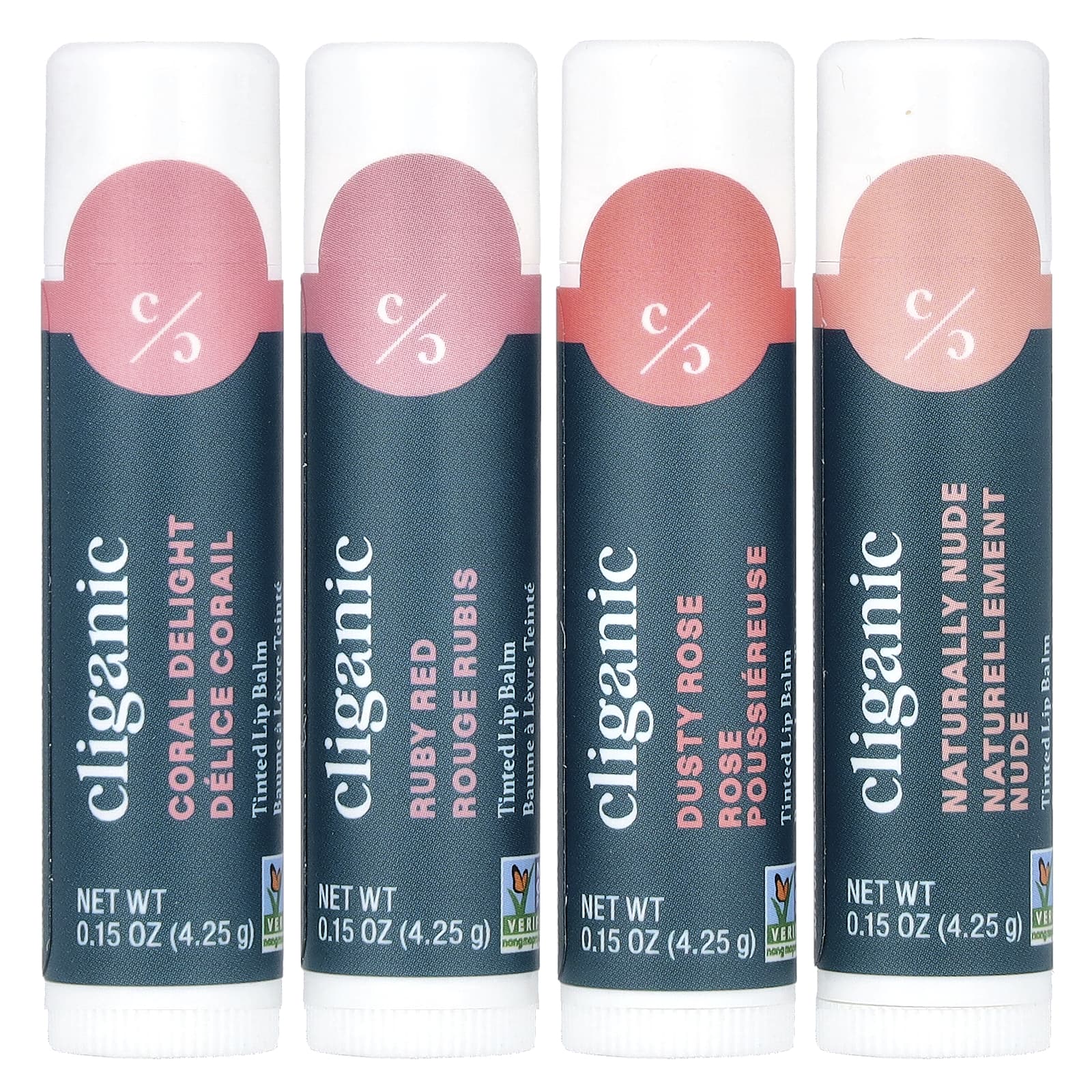 Cliganic, Tinted Lip Balm Set, Hint of Tint, 4 Pack, 0.15 oz (4.25 g) Each