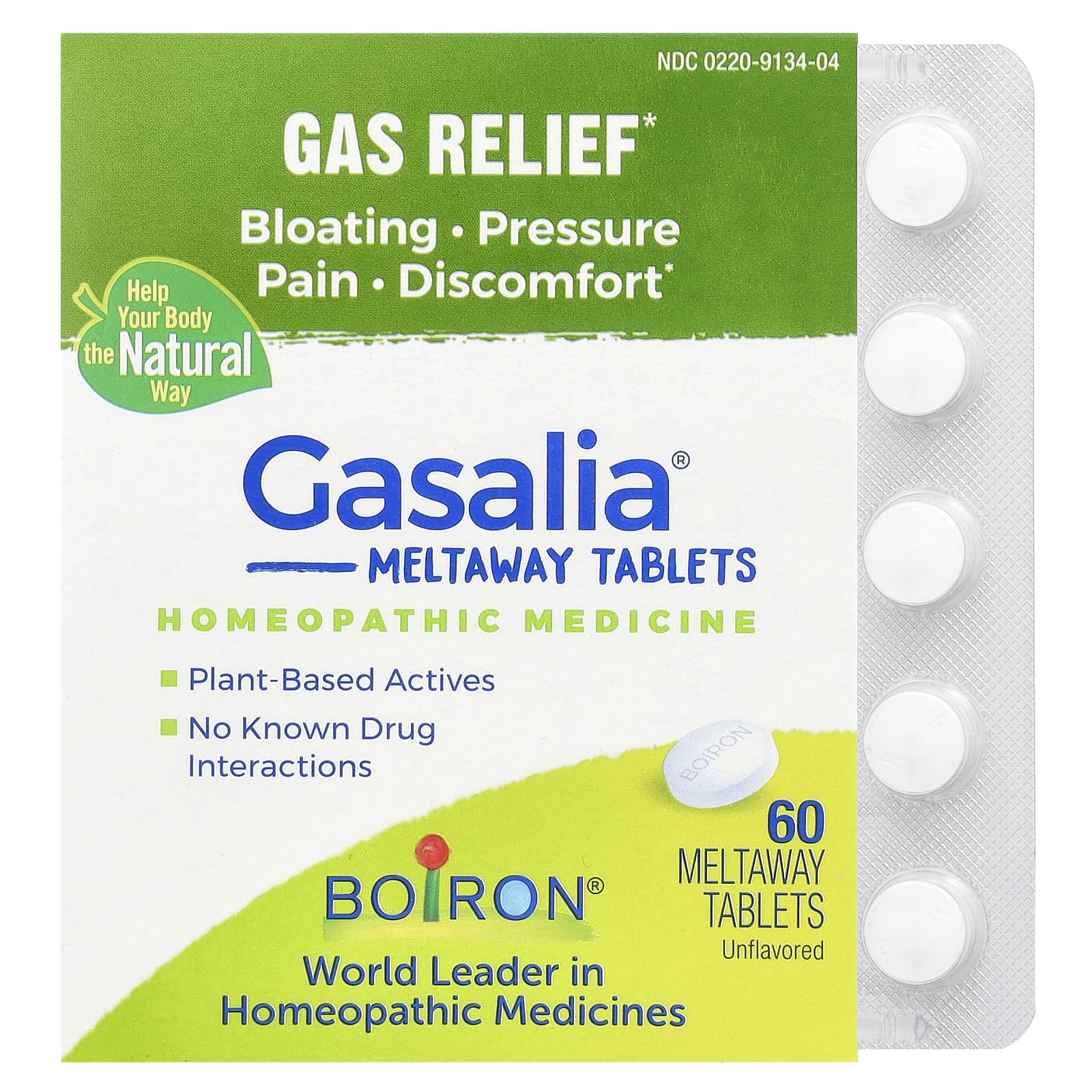 Boiron, Gasalia, Meltaway Tablets, Unflavored, 60 Meltaway Tablets