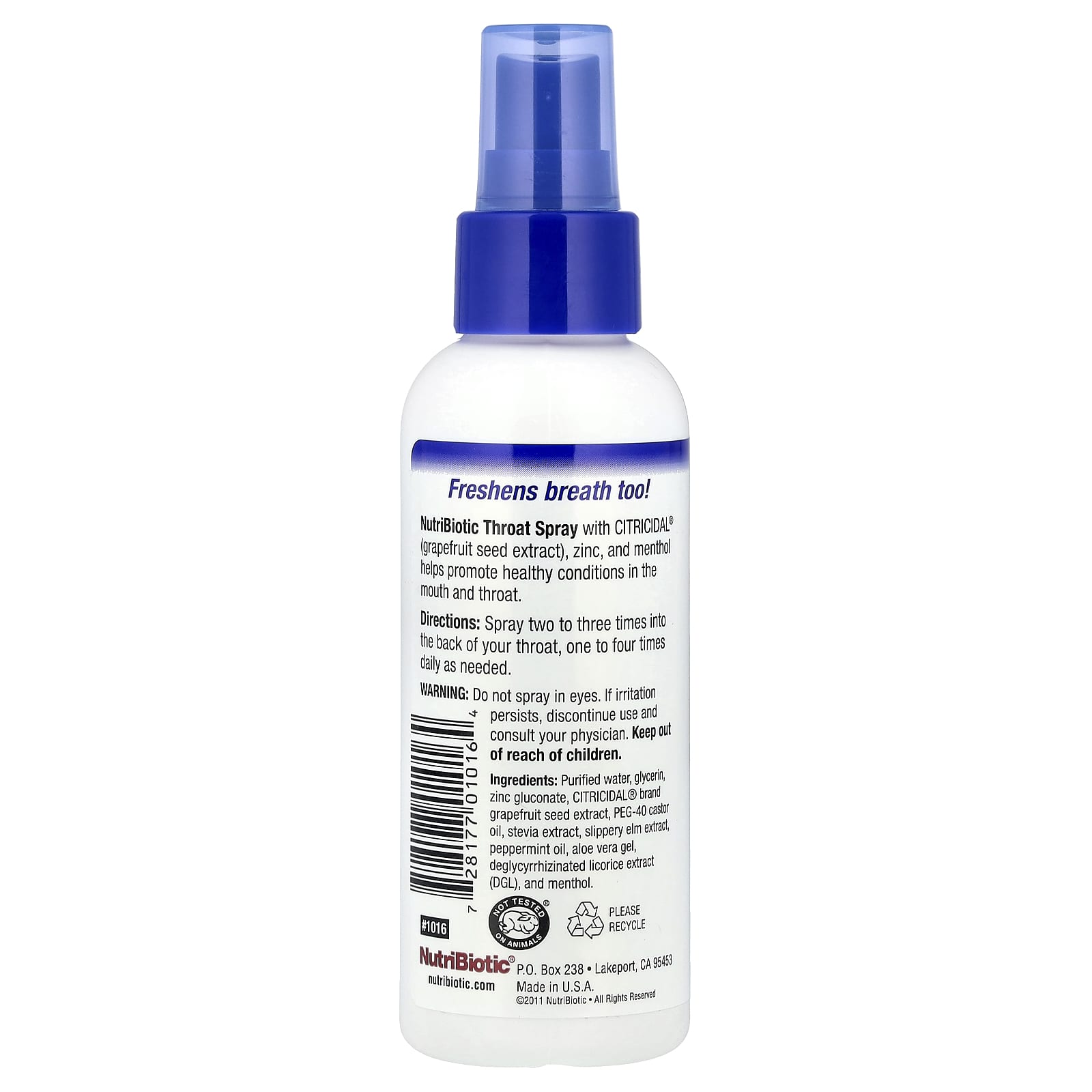 NutriBiotic, Throat Spray with Grapefruit Seed Extract plus Zinc & Menthol, 4 fl oz (118 ml)