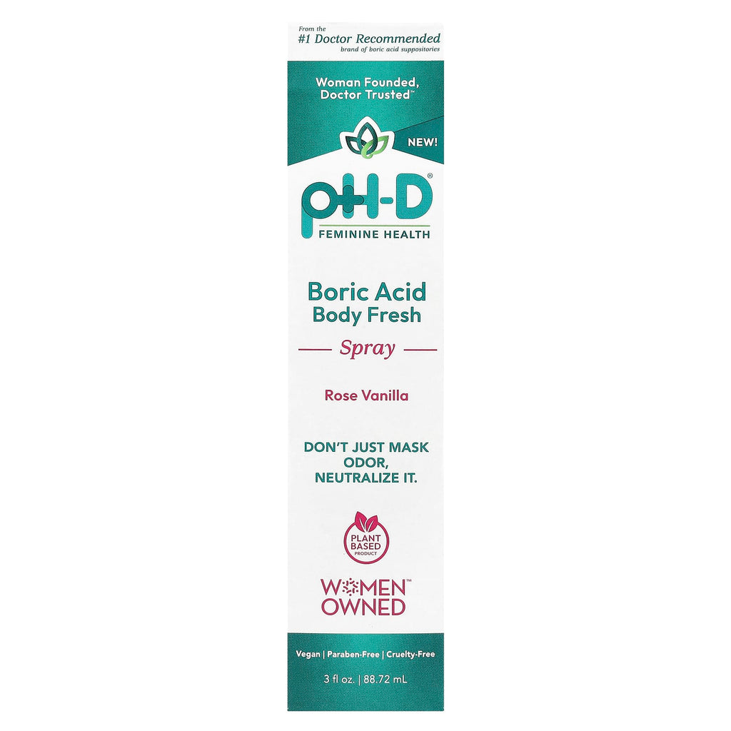 pH-D Feminine Health, Boric Acid, Body Fresh Spray, Rose Vanilla, 3 fl oz (88.72 ml)