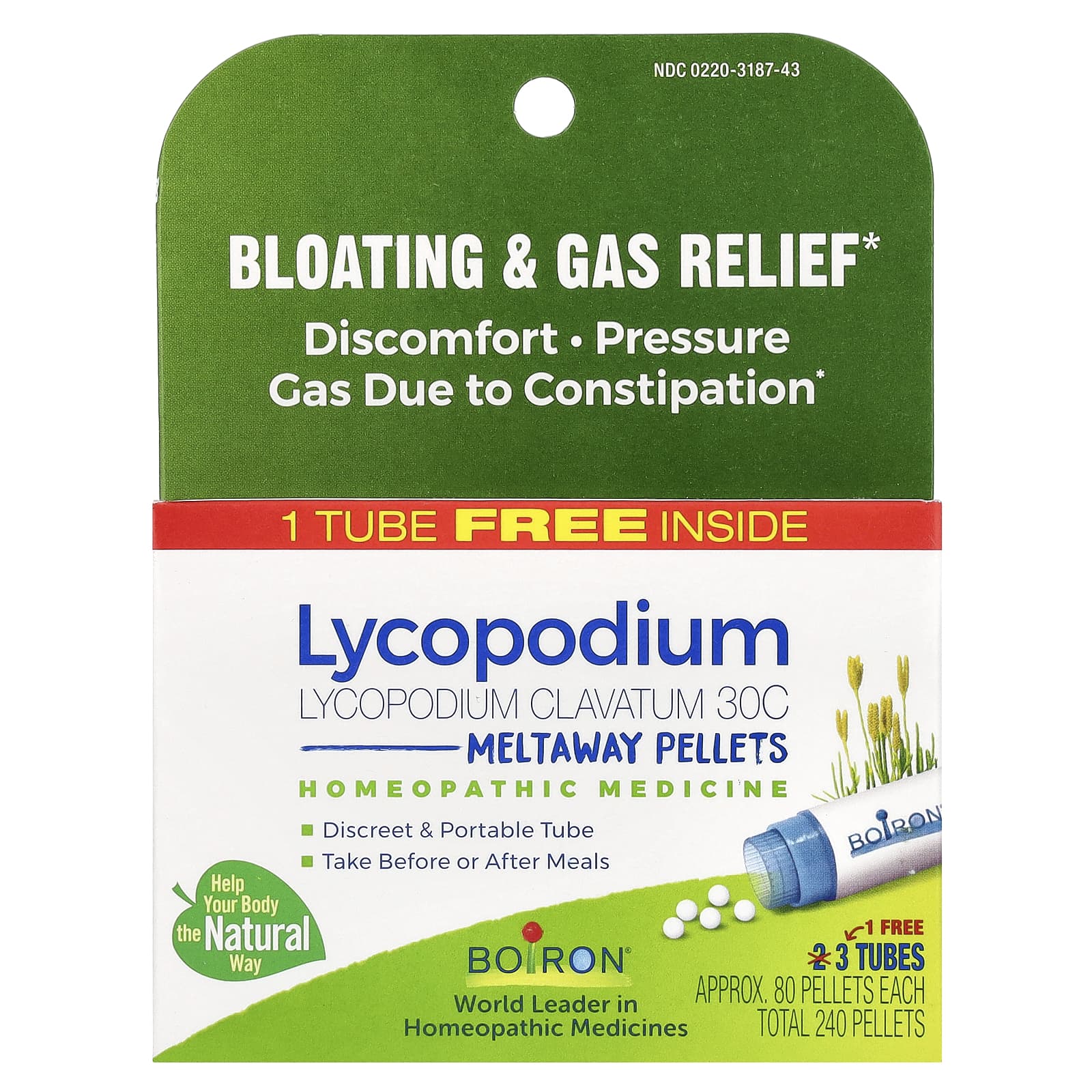 Boiron, Lycopodium, Meltaway Pellets, 30C, 3 Tubes, 80 Pellets Each