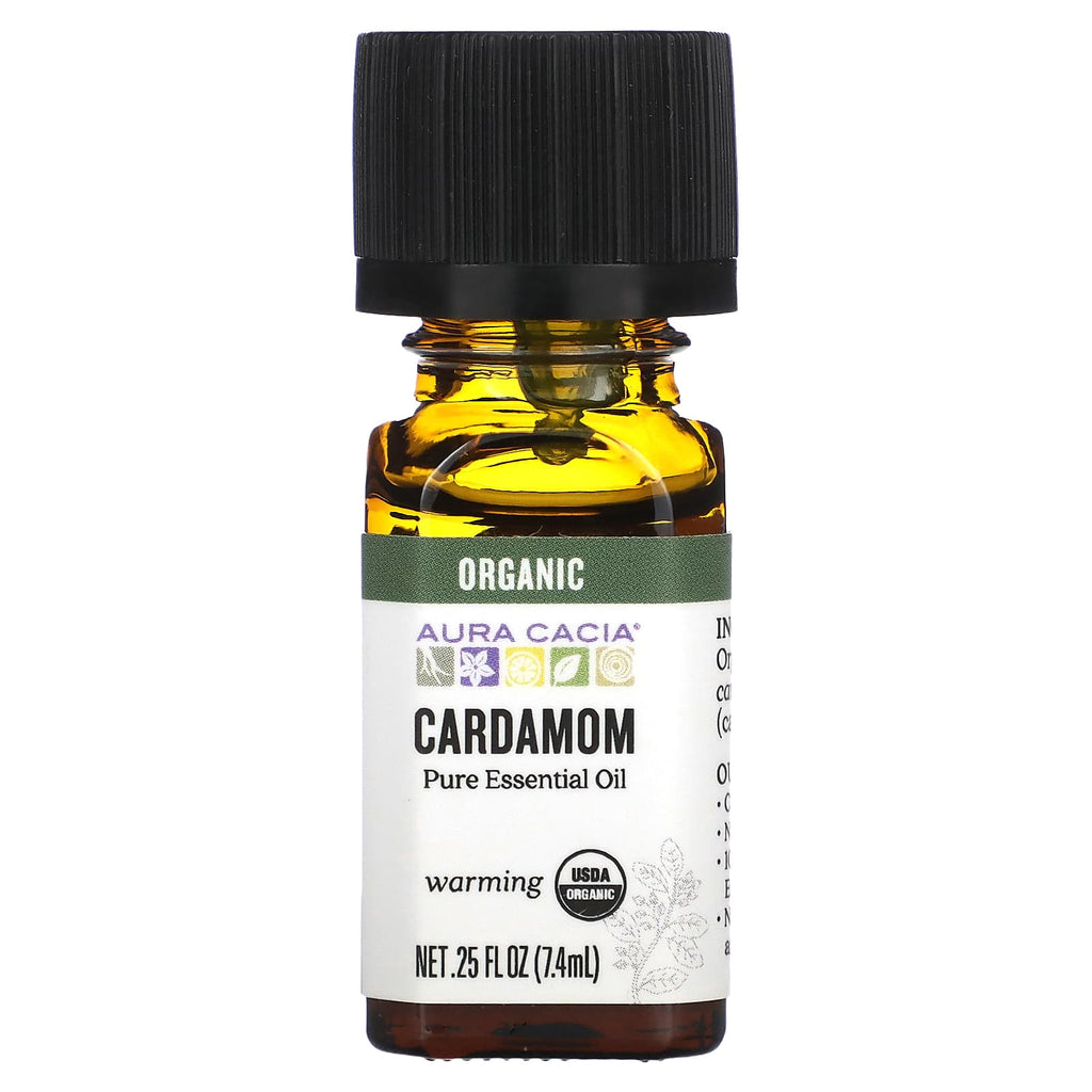 Aura Cacia, Pure Essential Oil, Organic Cardamom, 0.25 fl oz (7.4 ml)