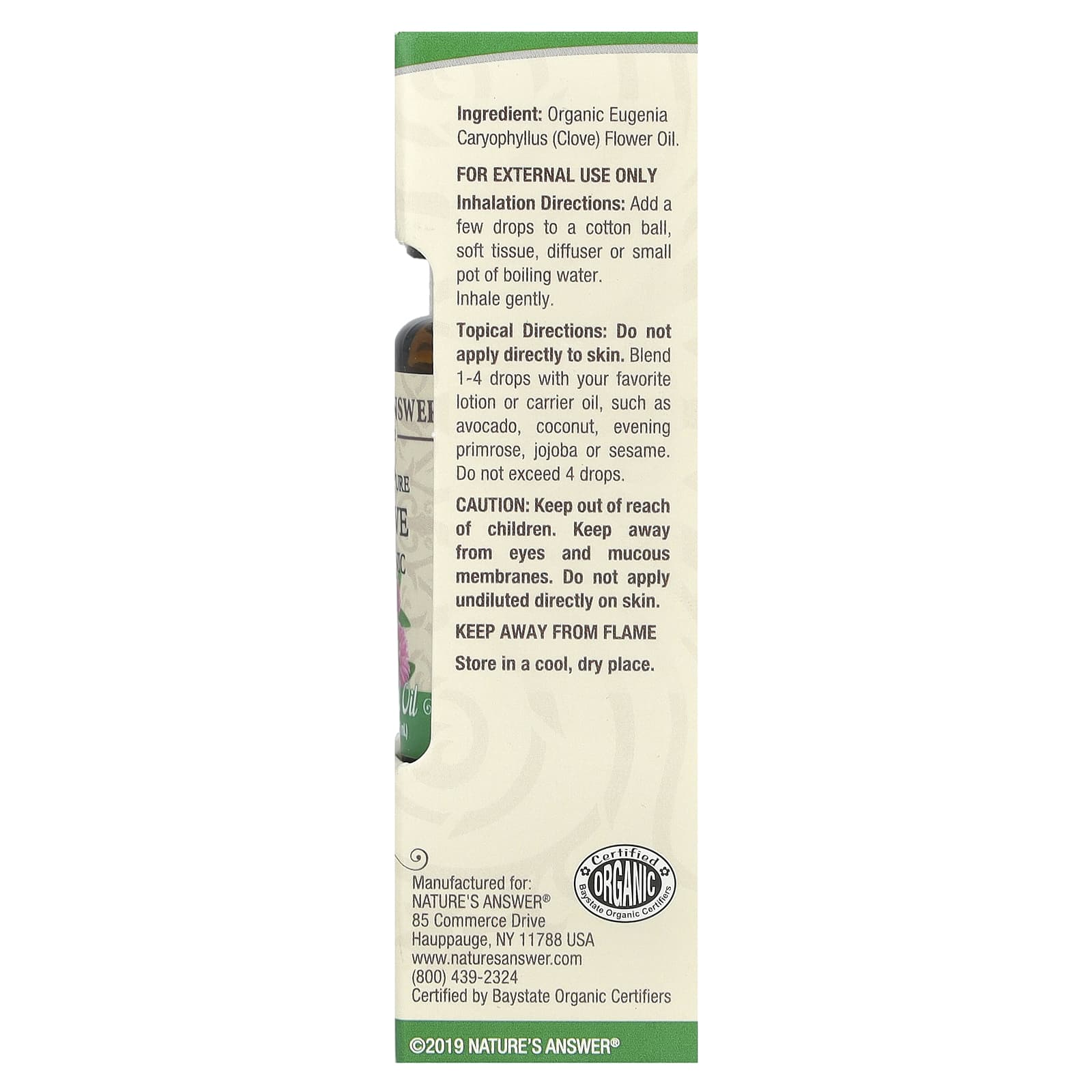 Nature's Answer, 100% Pure Organic Essential Oil, Clove, 0.5 fl oz (15 ml)