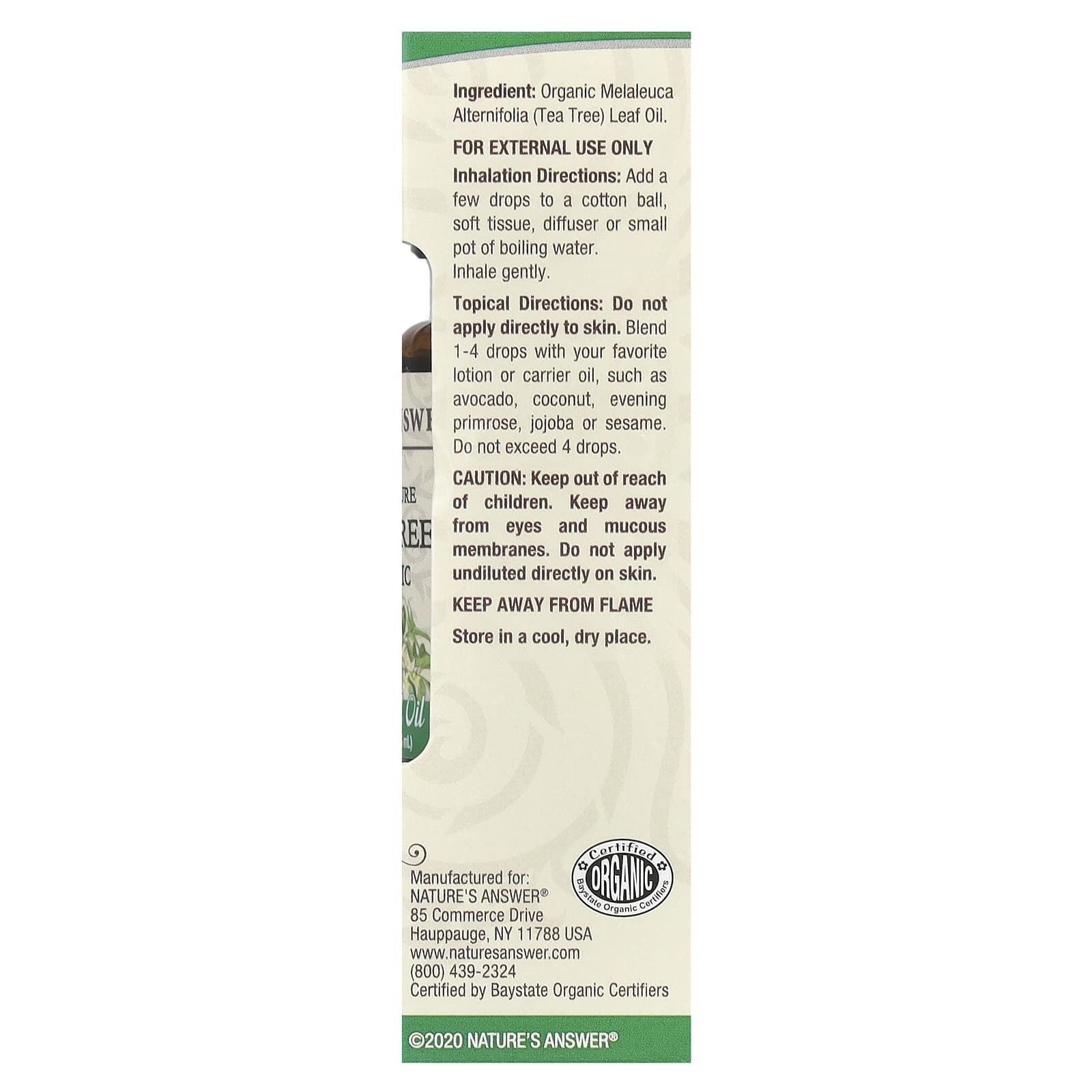 Nature's Answer, 100% Pure Organic Essential Oil, Tea Tree, 0.5 fl oz (15 ml)