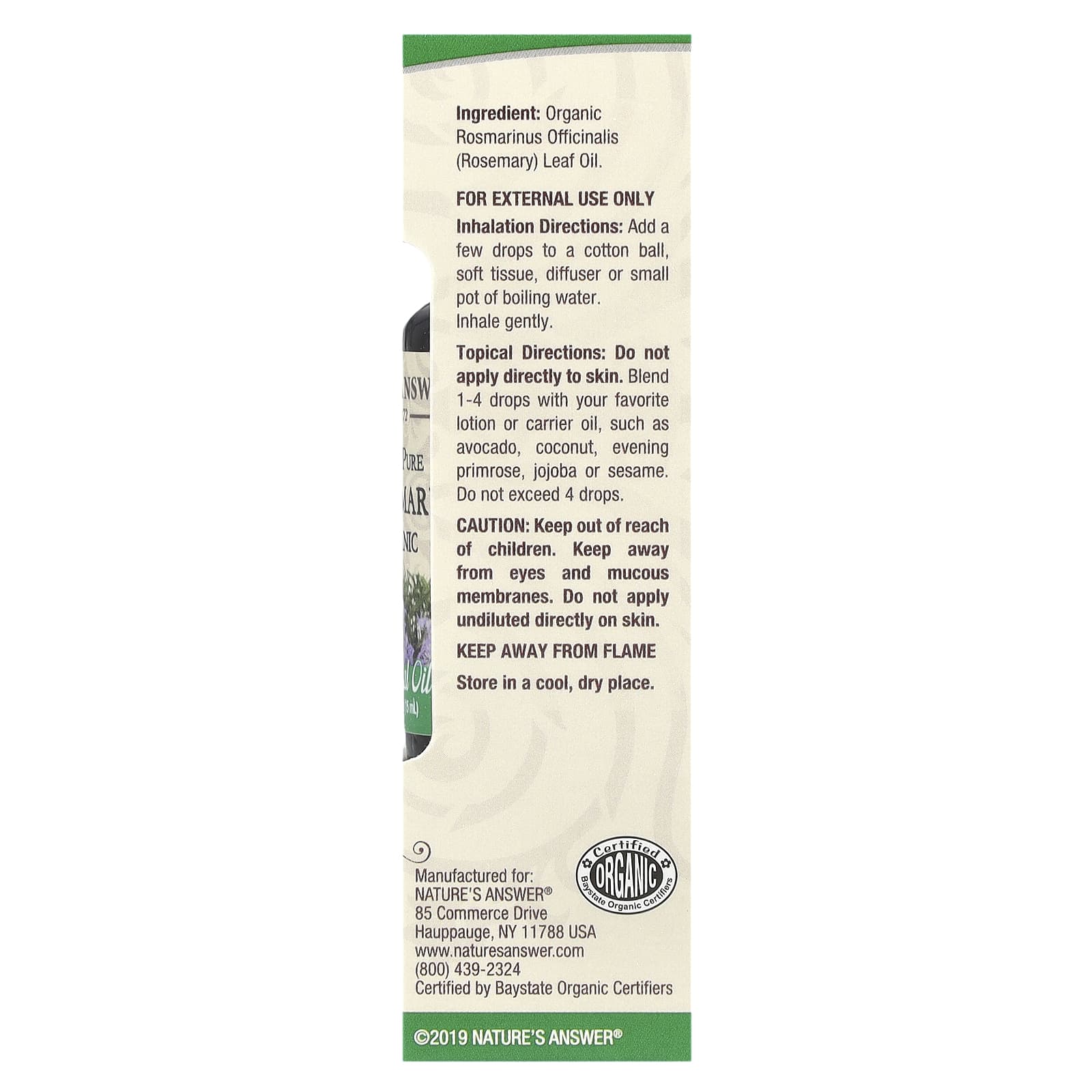 Nature's Answer, 100% Pure Organic Essential Oil, Rosemary, 0.5 fl oz (15 ml)