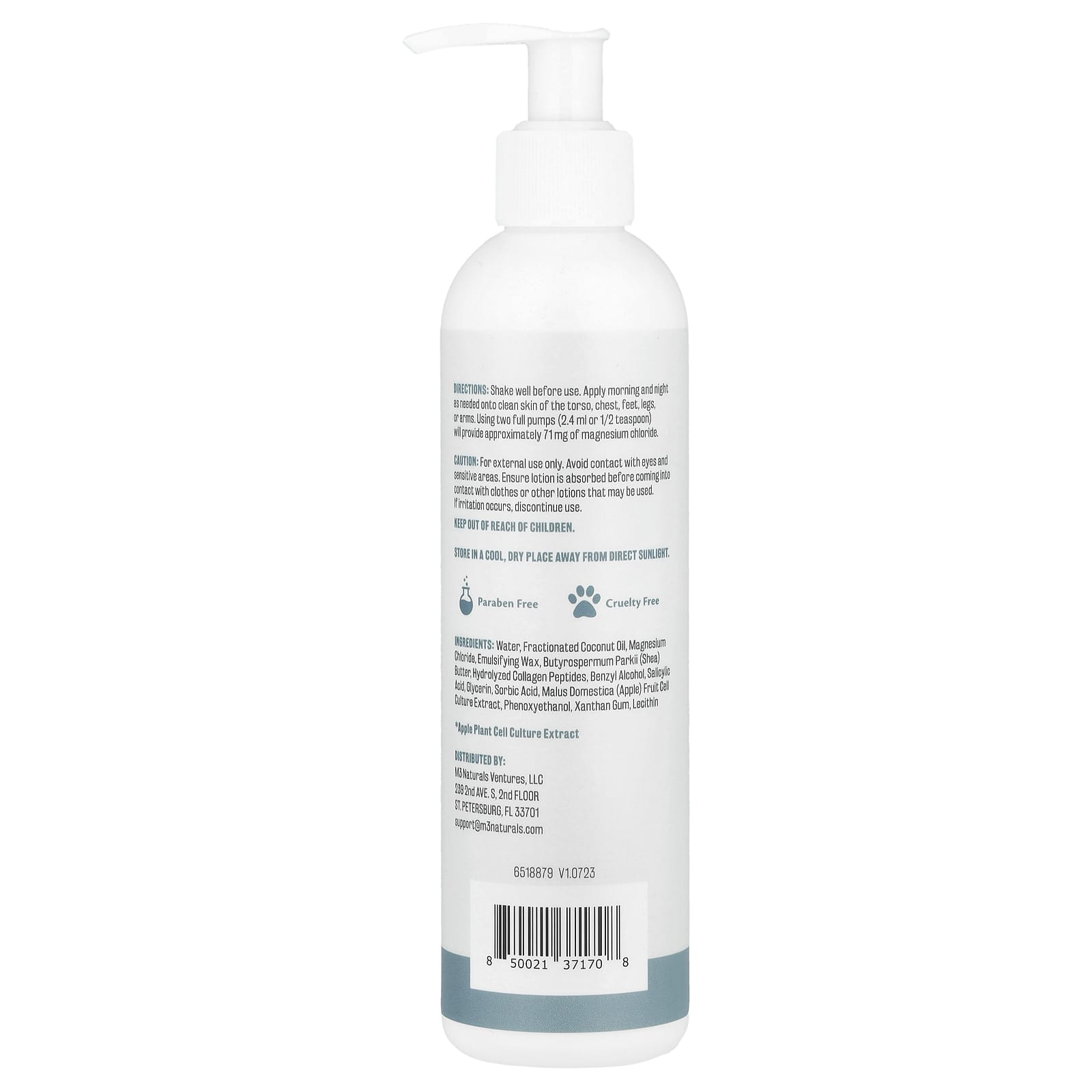 M3 Naturals, Magnesium Lotion, Unscented, 8 fl oz (237 ml)