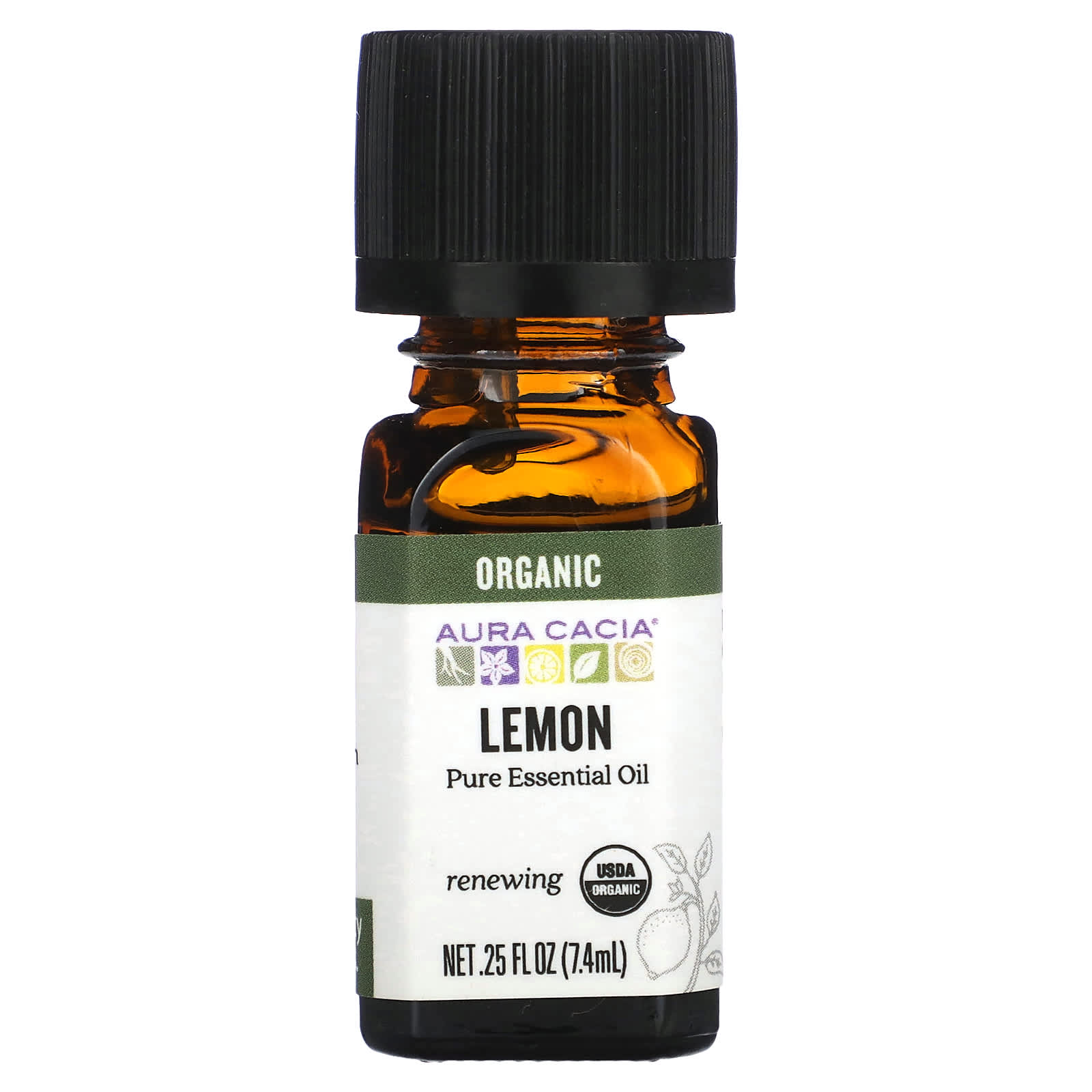 Aura Cacia, Pure Essential Oil, Organic Lemon, 0.25 fl oz (7.4 ml)