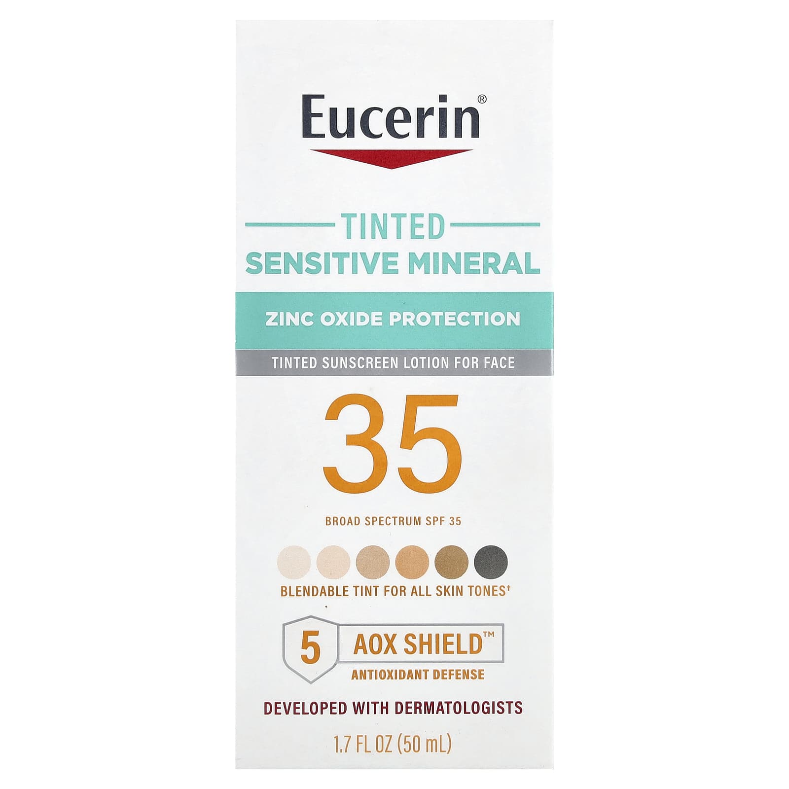 Eucerin, Tinted Sensitive Mineral Face Sunscreen Lotion, SPF 35, 1.7 fl oz (50 ml)