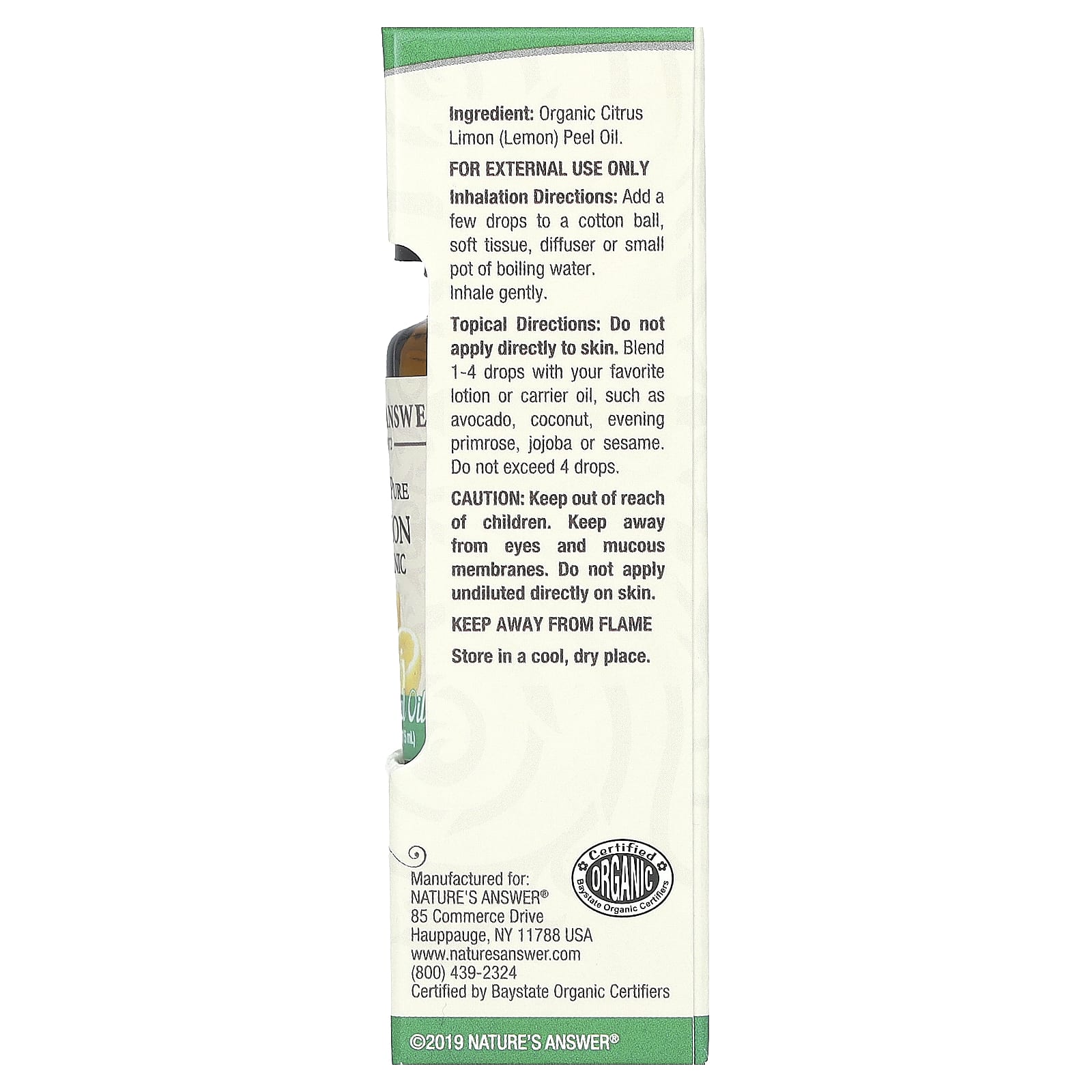 Nature's Answer, 100% Pure Organic Essential Oil, Lemon, 0.5 fl oz (15 ml)
