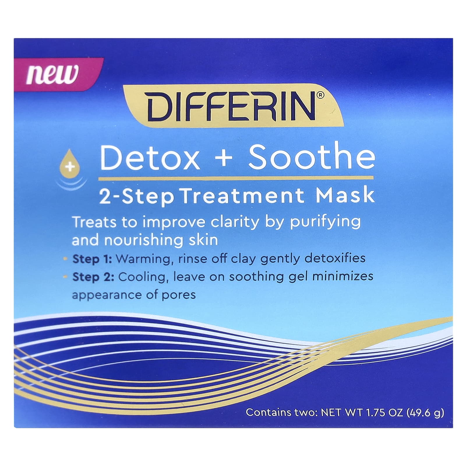 Differin, Detox + Soothe, 2-Step Treatment Beauty Mask, 1.75 oz (49.6 g)