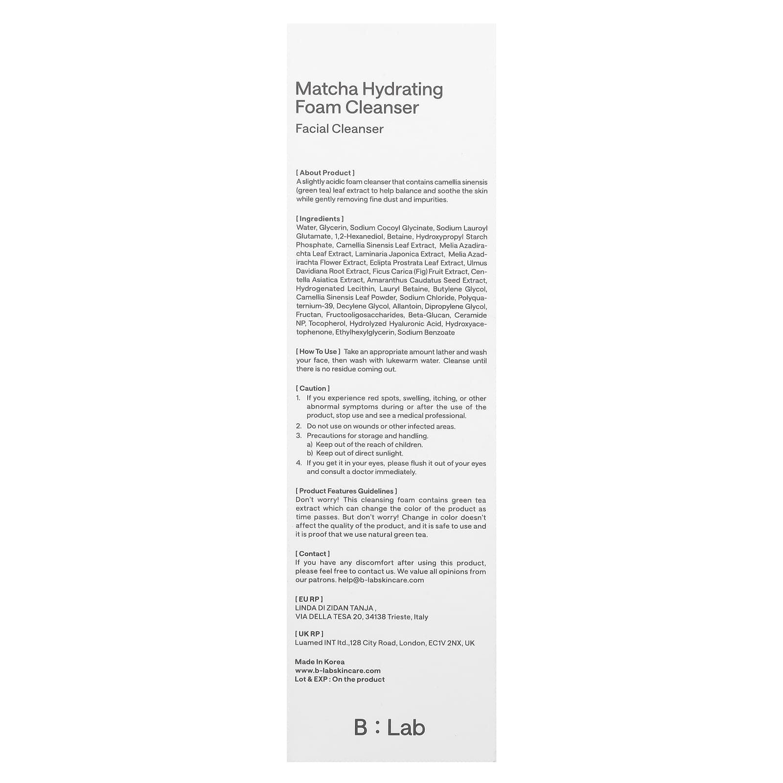 B_Lab, Perfect Balance, Matcha Hydrating Foam Cleanser, 4.1 fl oz (120 ml)