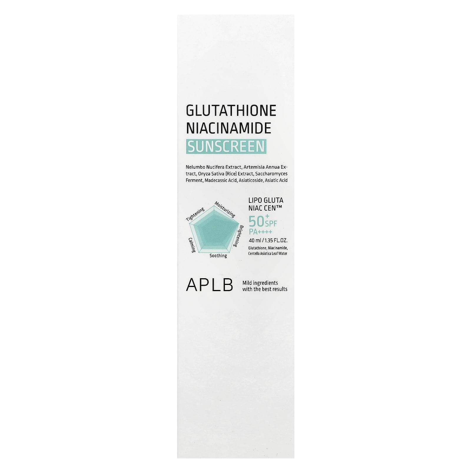 APLB, Glutathione Niacinamide, Sunscreen, SPF 50+ PA ++++, 1.35 fl oz (40 ml)