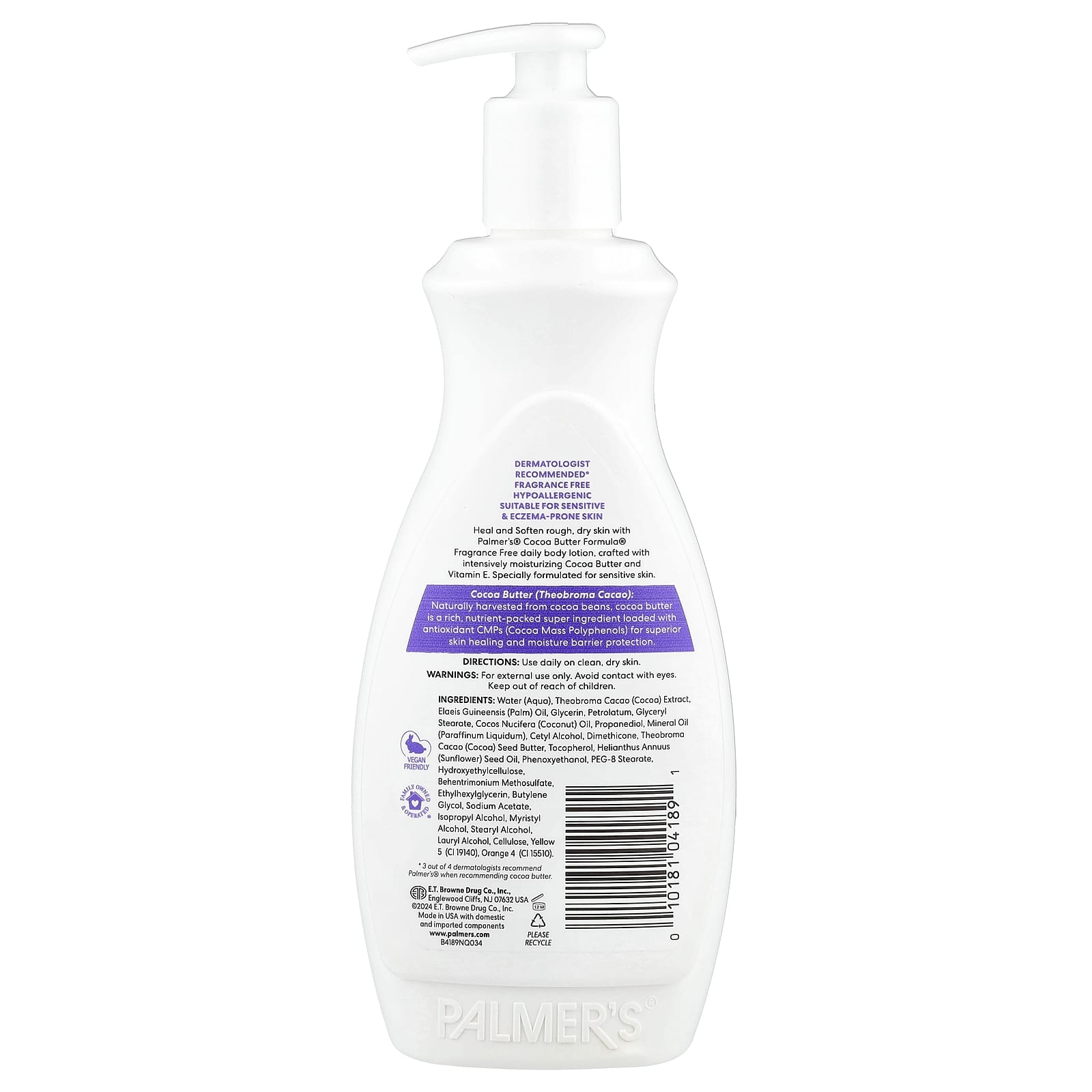 Palmer's, Cocoa Butter Formula® with Vitamin E, Intensive Body Lotion, For Sensitive Skin, Fragrance Free, 13.5 fl oz (400 ml)