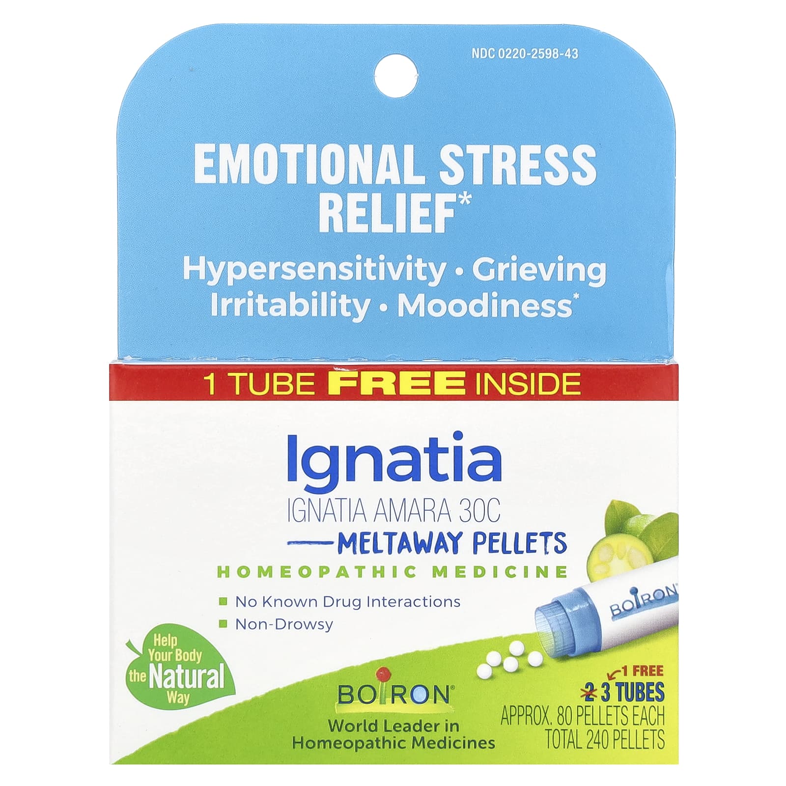 Boiron, Ignatia Amara, Meltaway Pellets, 30C, 3 Tubes, 80 Pellets Each