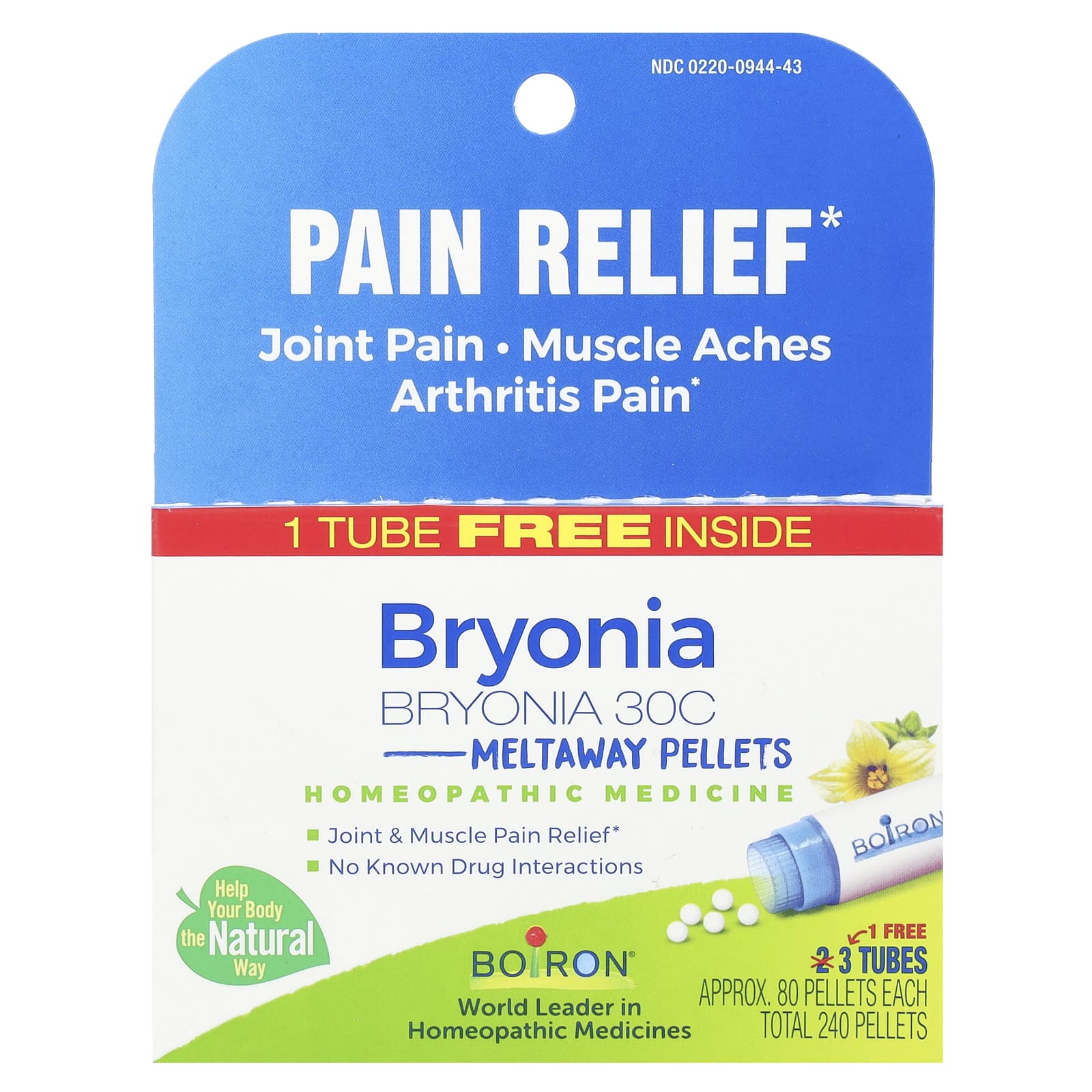 Boiron, Bryonia, Pain Relief, Meltaway Pellets, 30C, 3 Tubes, 80 Pellets Each