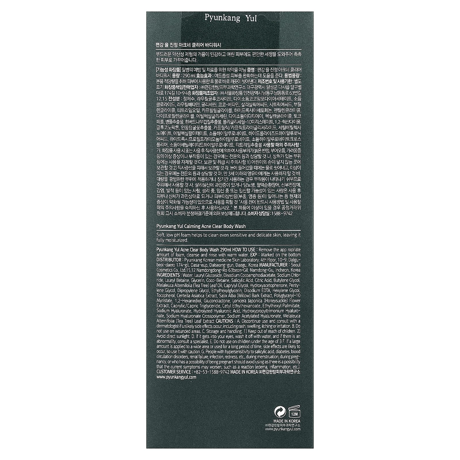 Pyunkang Yul, Calming Acne Clear Body Wash, 9.8 fl oz (290 ml)