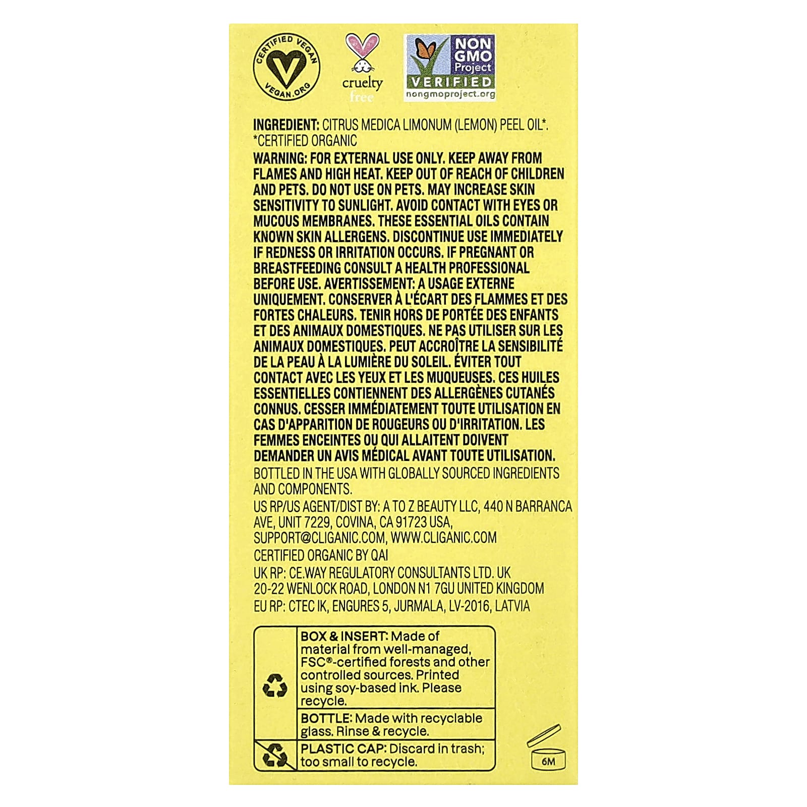 Cliganic, Boost of Brilliance™, Essential Oil, Organic Lemon , 0.34 fl oz (10 ml)