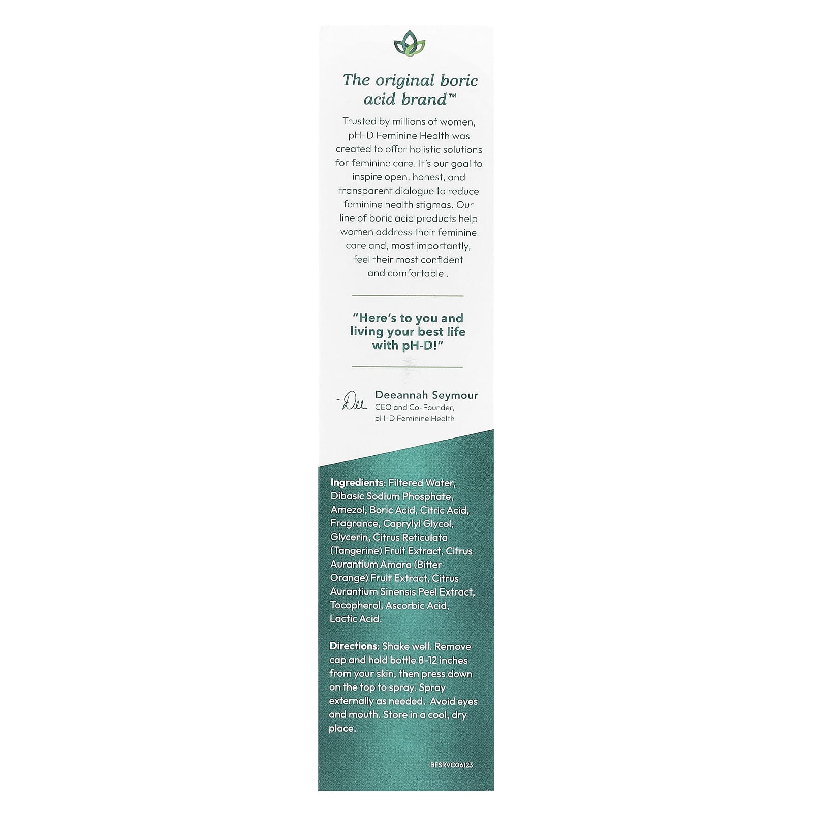 pH-D Feminine Health, Boric Acid, Body Fresh Spray, Rose Vanilla, 3 fl oz (88.72 ml)