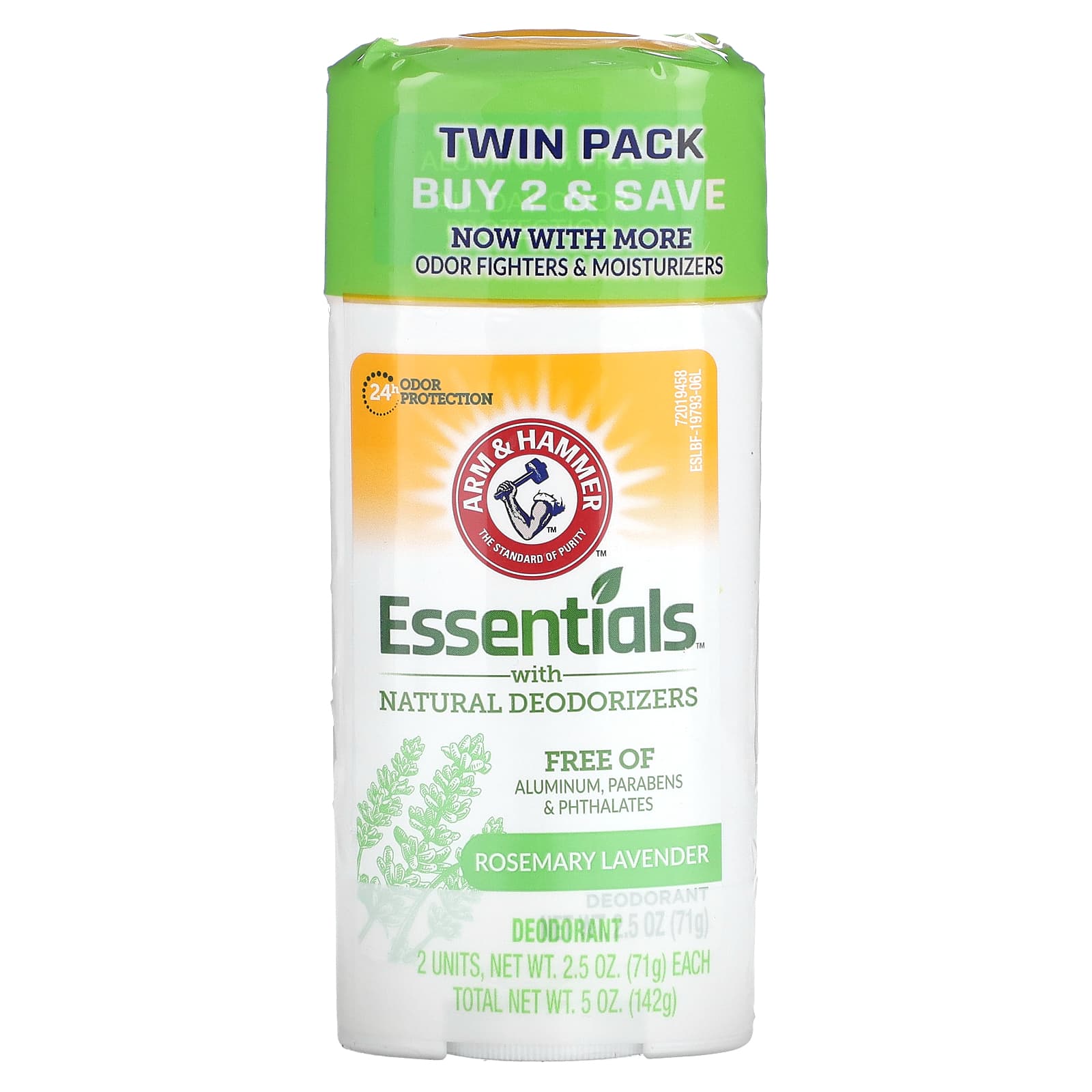 Arm & Hammer, Essentials with Natural Deodorizers, Deodorant, Rosemary Lavender, 2 Pack, 2.5 oz (71 g) Each