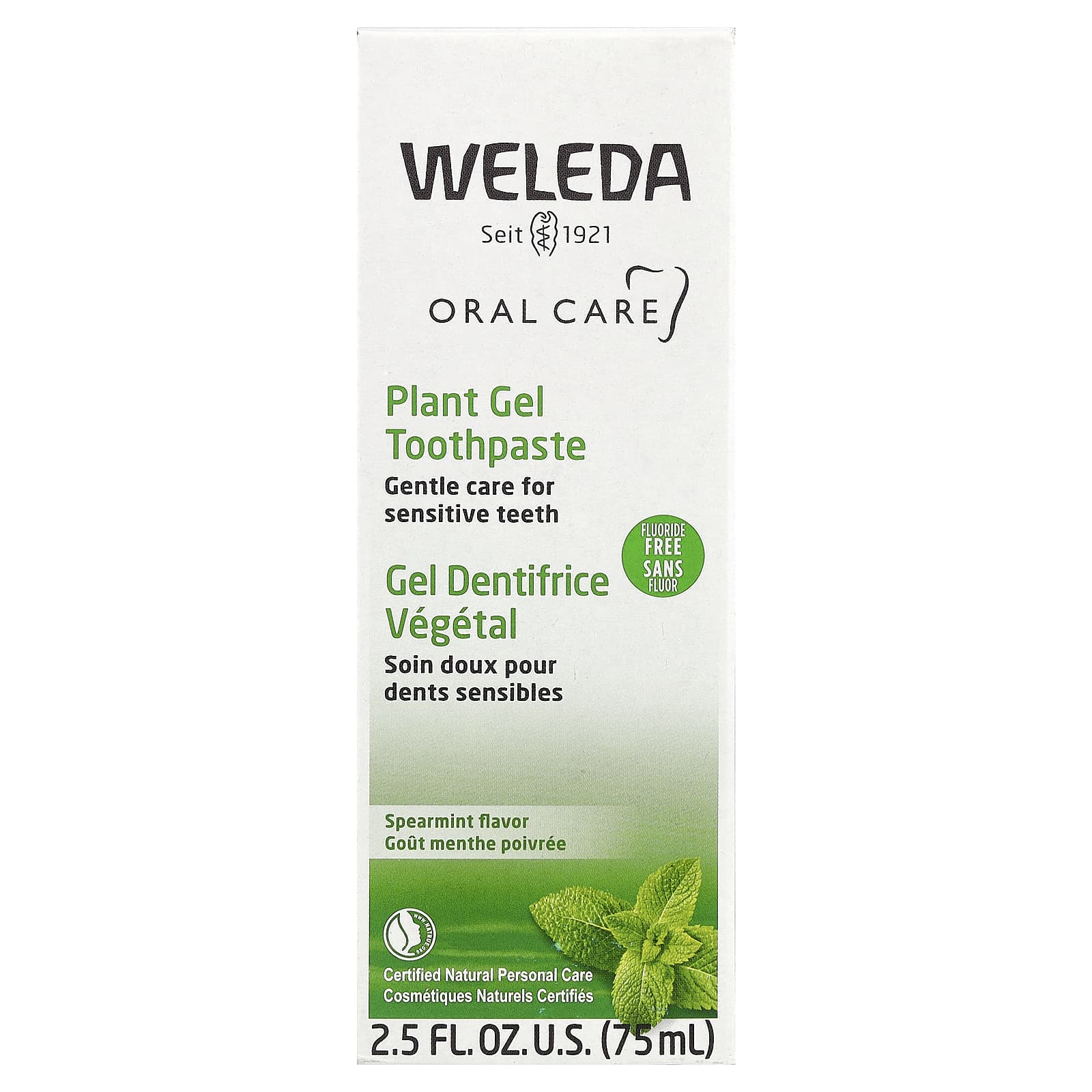 Weleda, Oral Care, Plant Gel Toothpaste, Fluoride Free, Spearmint, 2.5 fl oz (75 ml)