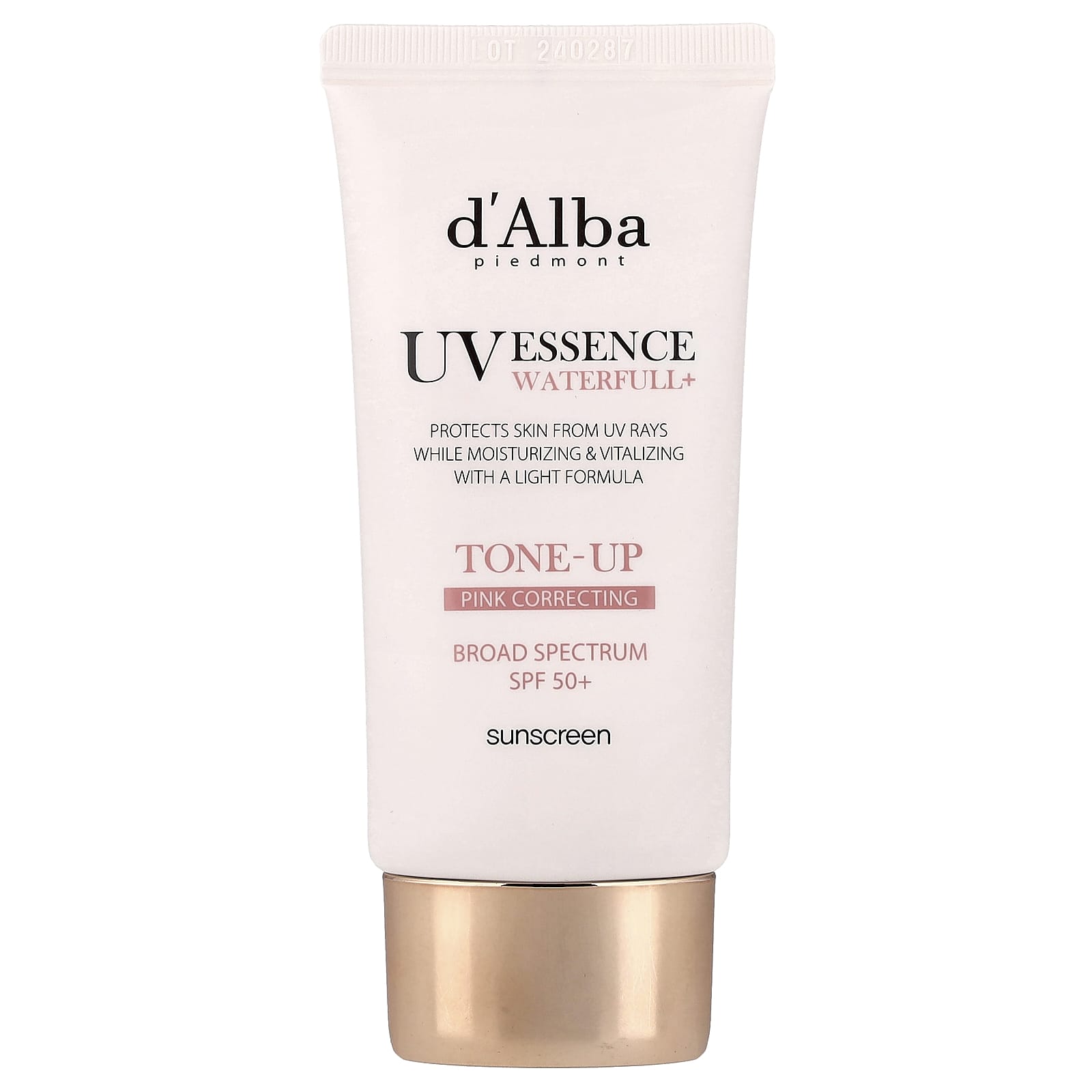 d'Alba, UV Essence Waterfull+ Sunscreen, Tone-Up Pink Correcting, SPF 50+, 1.69 fl oz (50 ml)