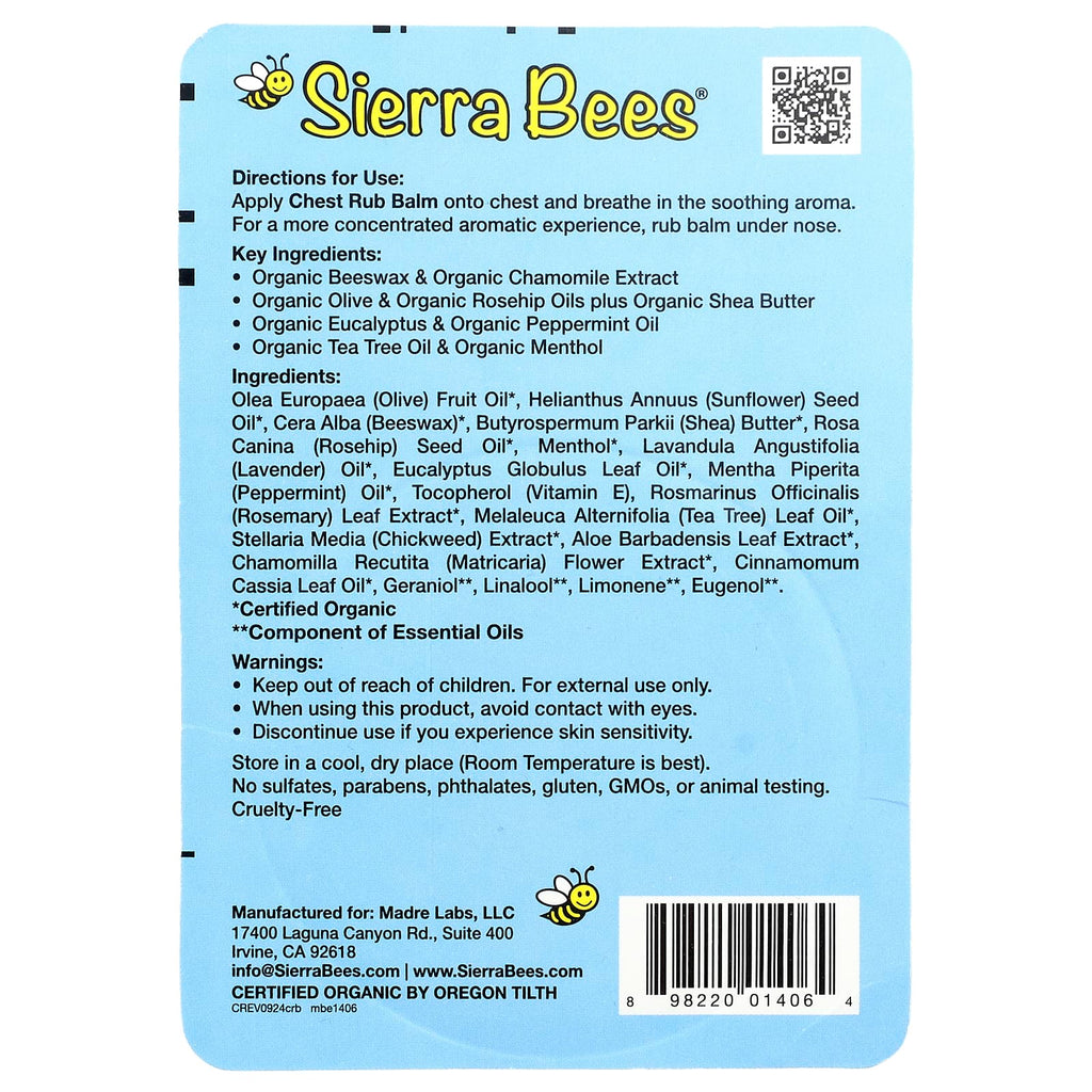 Sierra Bees, Chest Rub Balm, Eucalyptus & Peppermint, 0.6 oz (17 g)