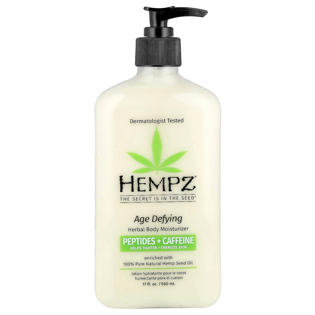 Hempz, Age Defying Herbal Body Moisturizer, Peptides + Caffeine, 17 fl oz (500 ml)
