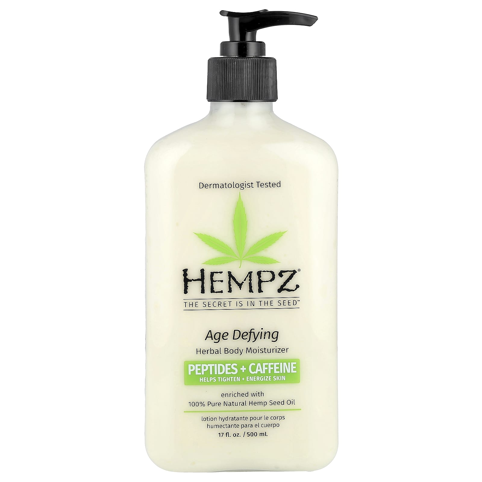 Hempz, Age Defying Herbal Body Moisturizer, Peptides + Caffeine, 17 fl oz (500 ml)