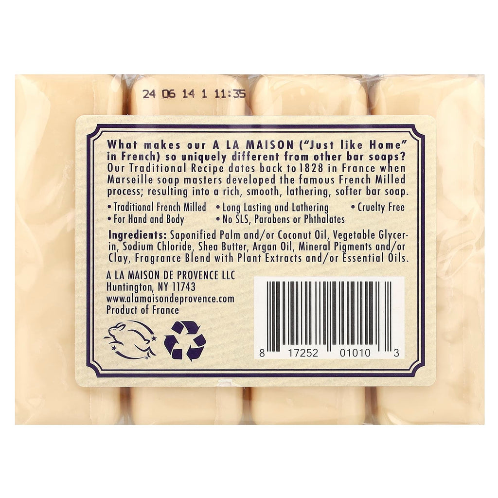 A La Maison de Provence, Hand & Body Bar Soap, Lavender Flowers, 4 Bars, 3.5 oz (100 g) Each