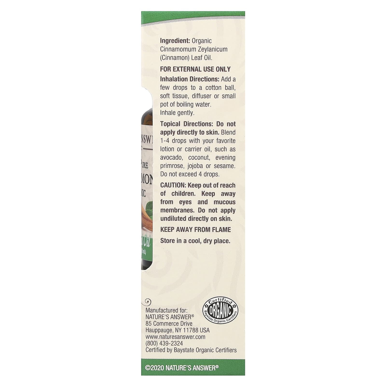 Nature's Answer, 100% Pure Organic Essential Oil, Cinnamon, 0.5 fl oz (15 ml)
