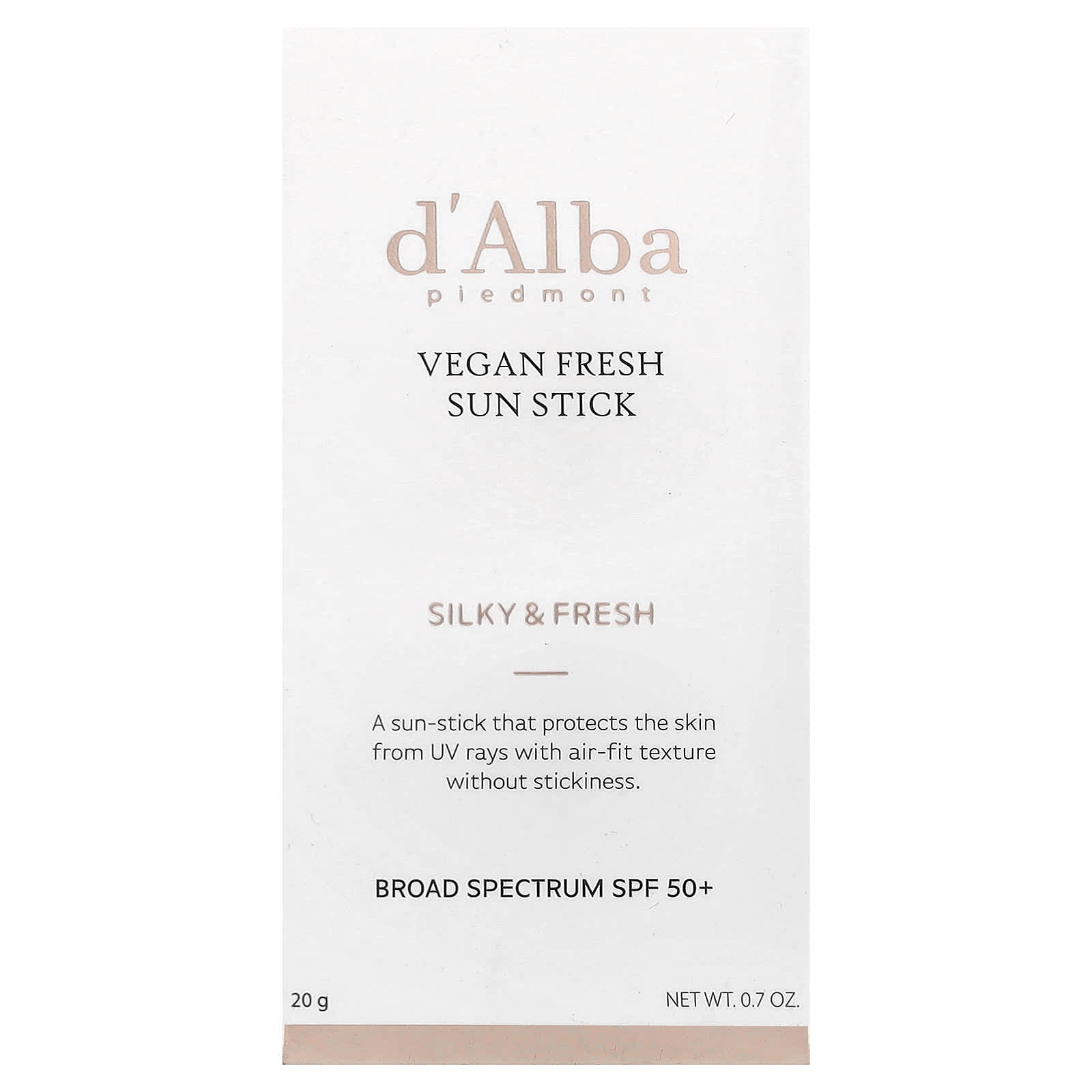 d'Alba, Vegan Fresh Sun Stick, SPF 50+, 0.7 oz (20 g)