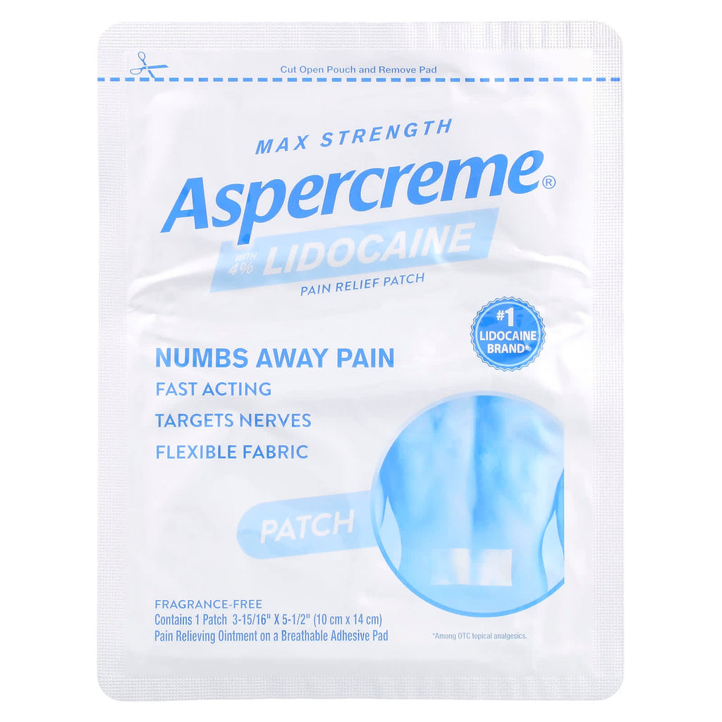 Aspercreme, Pain Relief Patch with 4% Lidocaine, Max Strength, Fragrance-Free, 5 Patches