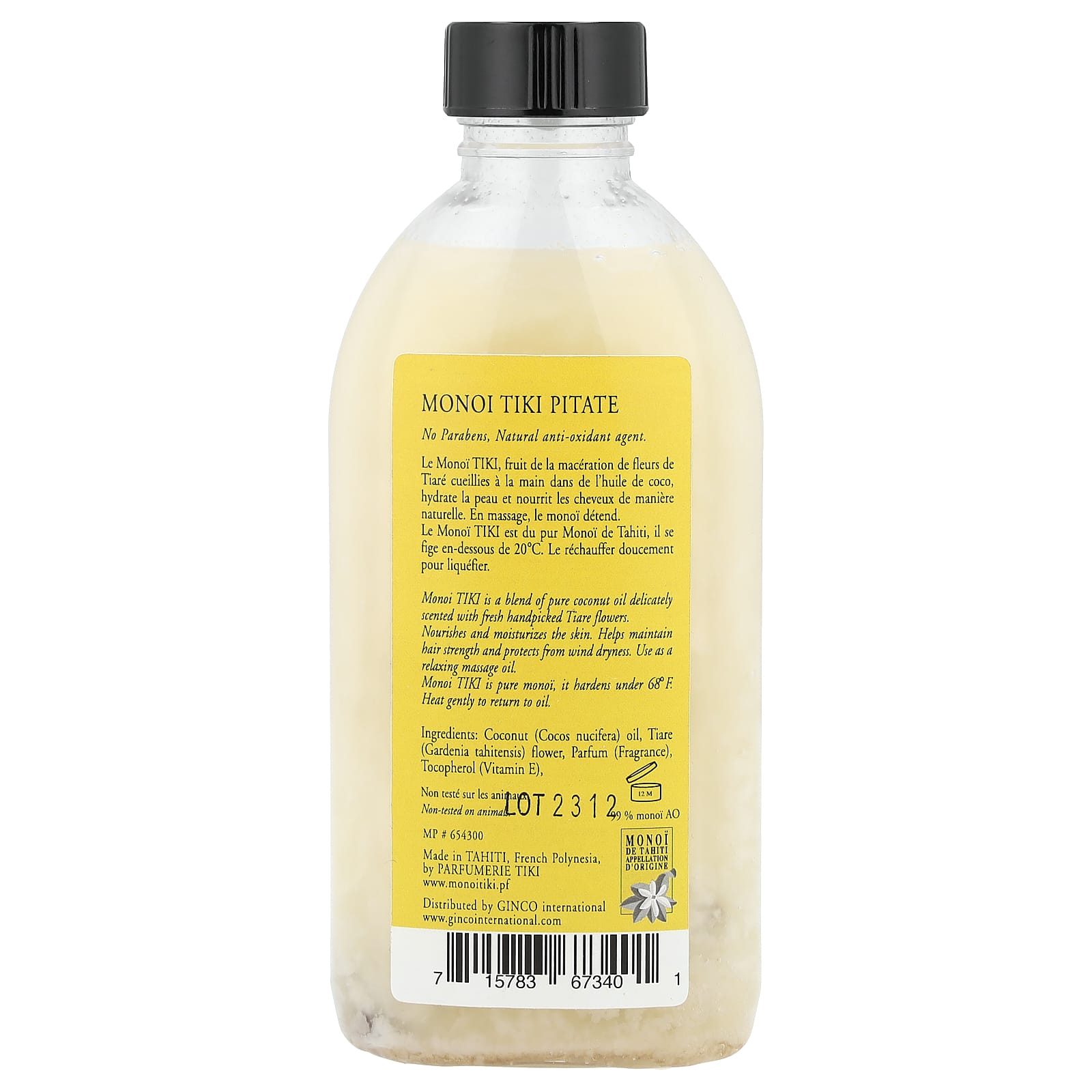 Monoi Tiare Tahiti, Monoi Tiki Tahiti®,, Coconut Oil, Pitate Jasmine, 4 fl oz (120 ml)