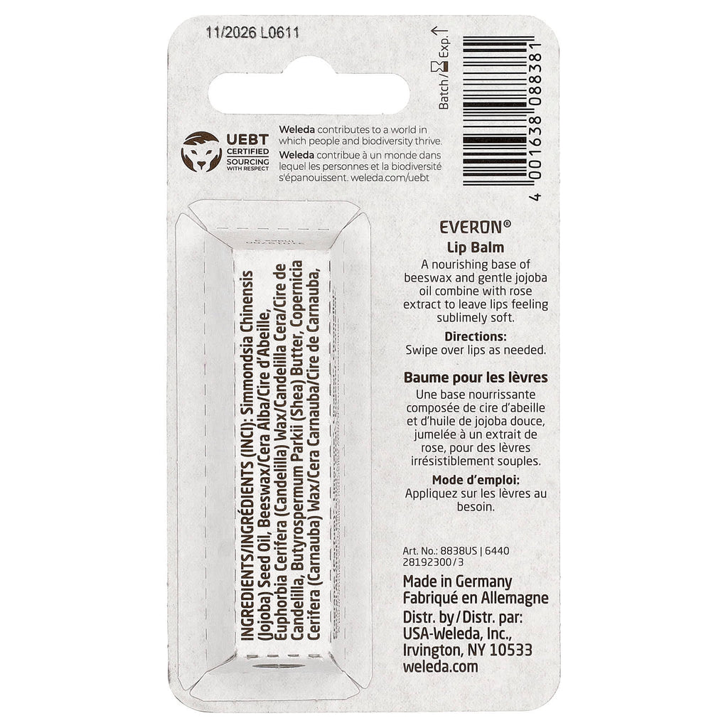 Weleda, Everon®, Lip Balm, Rose & Beeswax, 0.17 oz (4.8 g)