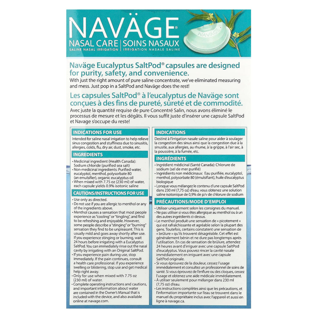 Navage, Nasal Care, Saline Nasal Irrigation, SaltPod® Eucalyptus, 30 Saline Concentrate Capsules