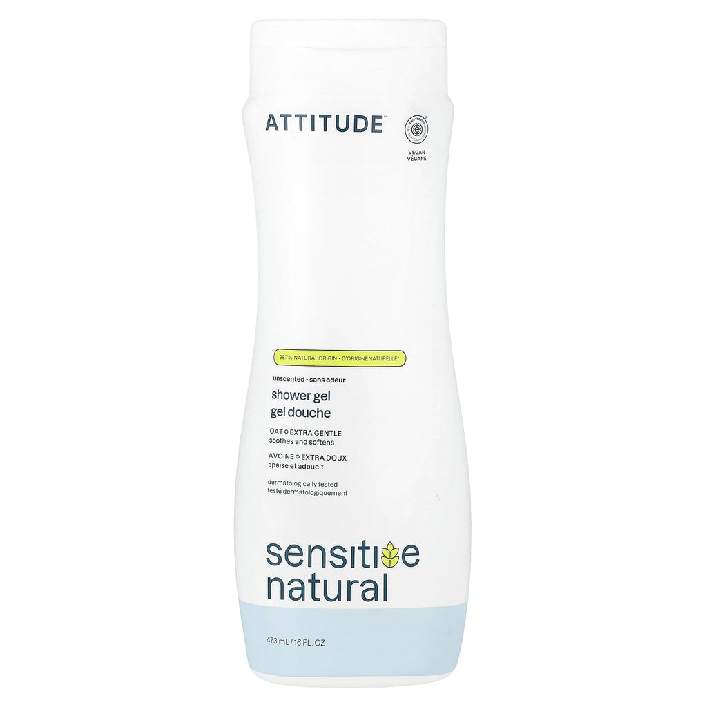 ATTITUDE, Sensitive Natural, Shower Gel, Unscented, 16 fl oz (473 ml)