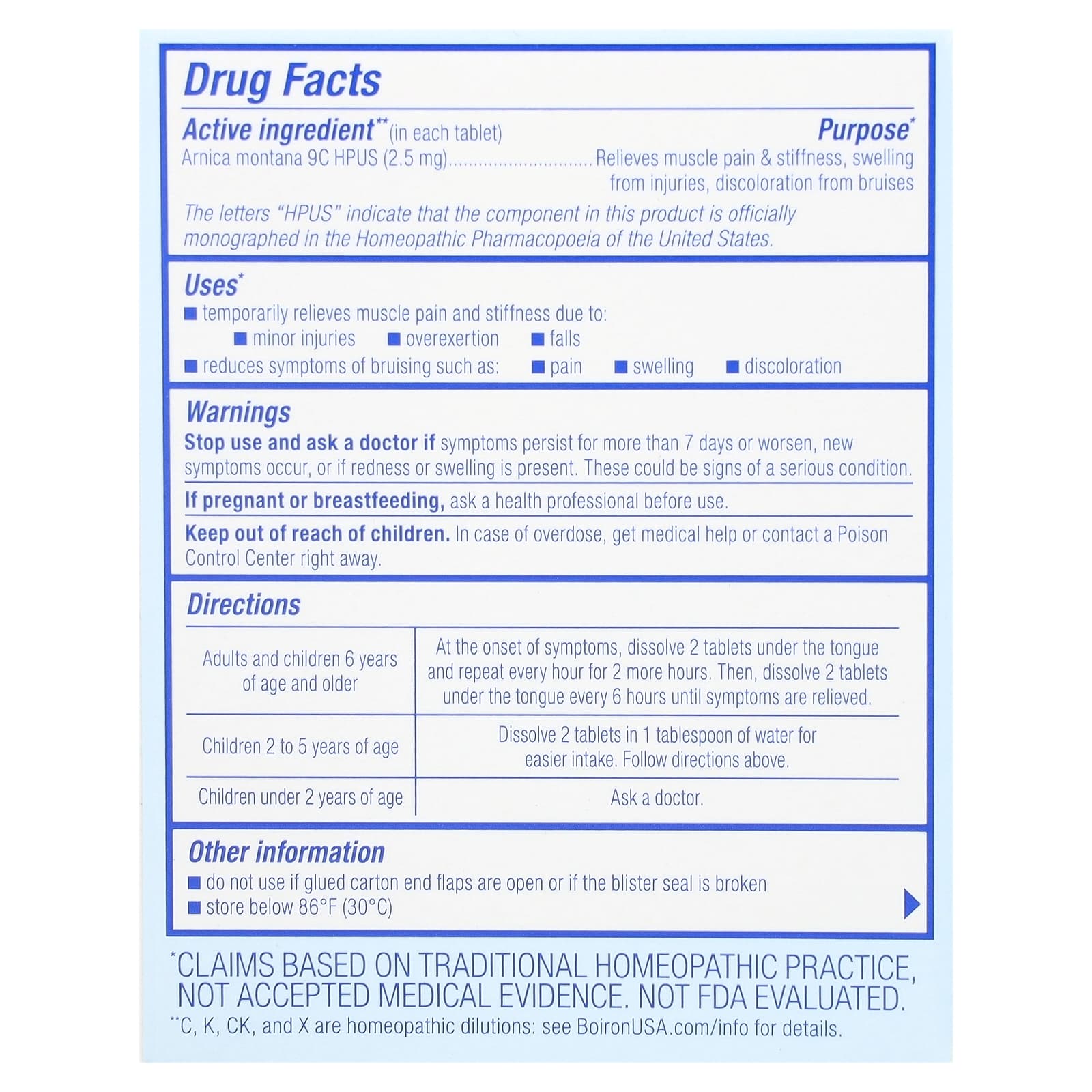 Boiron, Arnicare, Arnica Montana Meltaway Tablets, Unflavored, 60 Meltaway Tablets