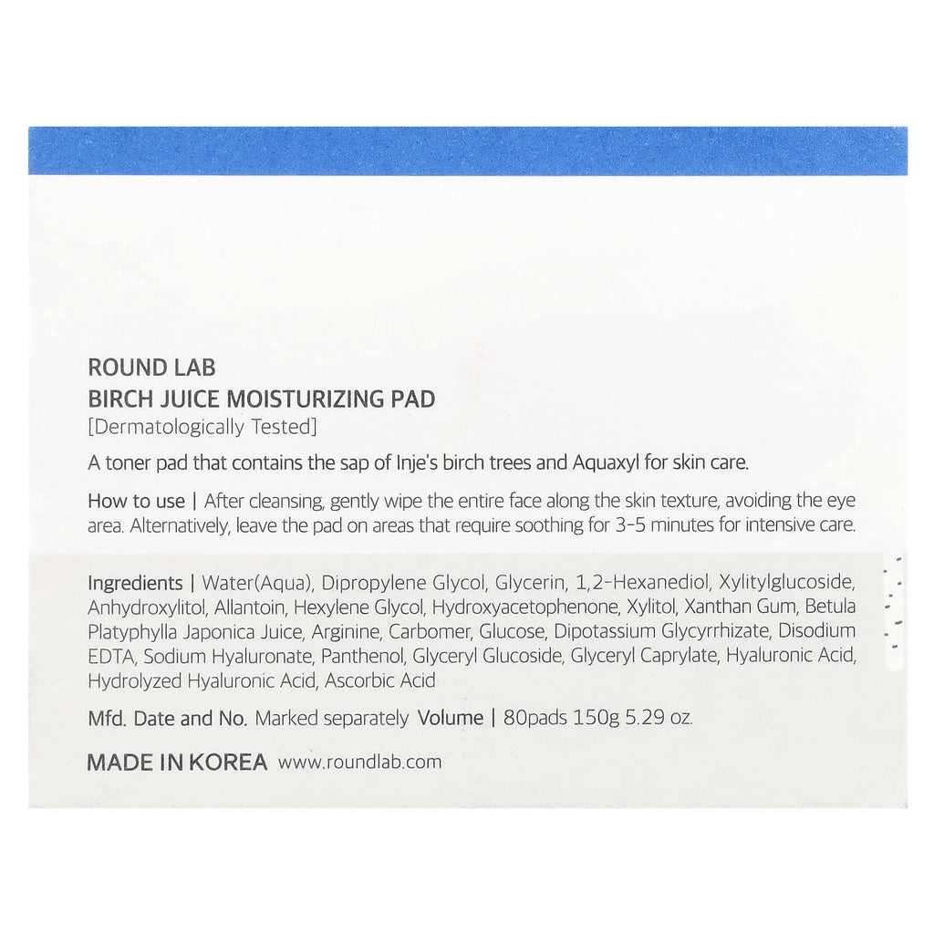 Round Lab, Birch Juice Moisturizing Pad, 80 Pads, 5.29 oz (150 g)