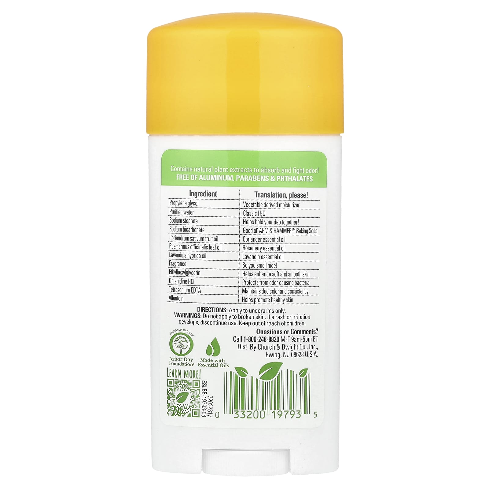 Arm & Hammer, Essentials™ with Natural Deodorizers, Deodorant, Rosemary Lavender, 2.5 oz (71 g)