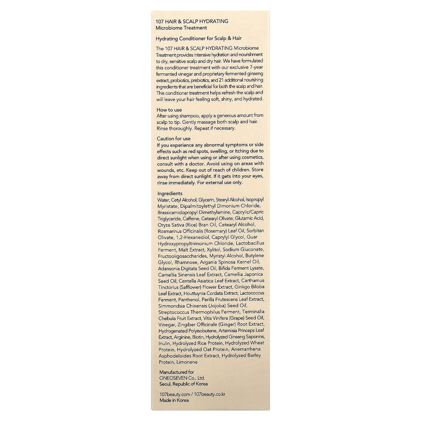 107 Beauty, Hair & Scalp Hydrating Microbiome Treatment, 6.08 fl oz (180 ml)