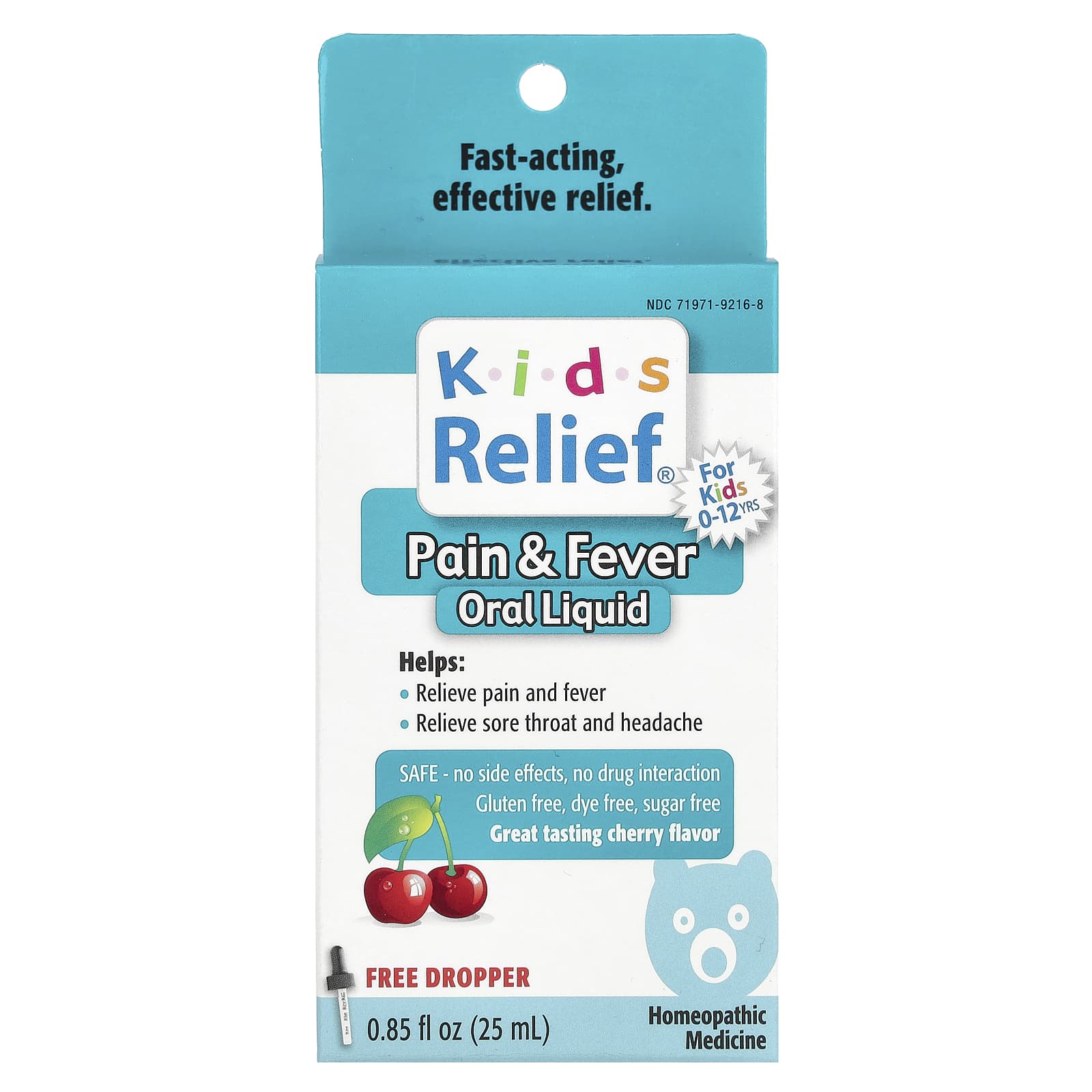 Homeolab USA, Kids Relief, Pain & Fever Oral Liquid, For Kids 0-12 Yrs, Cherry, 0.85 fl oz (25 ml)