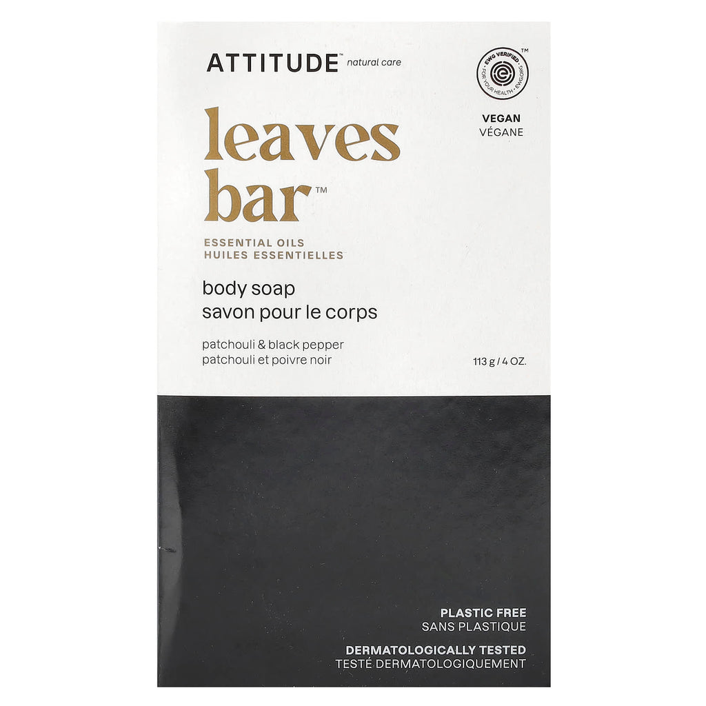 ATTITUDE, Leaves Bar™, Body Bar Soap, Patchouli & Black Pepper, 4 oz (113 g)