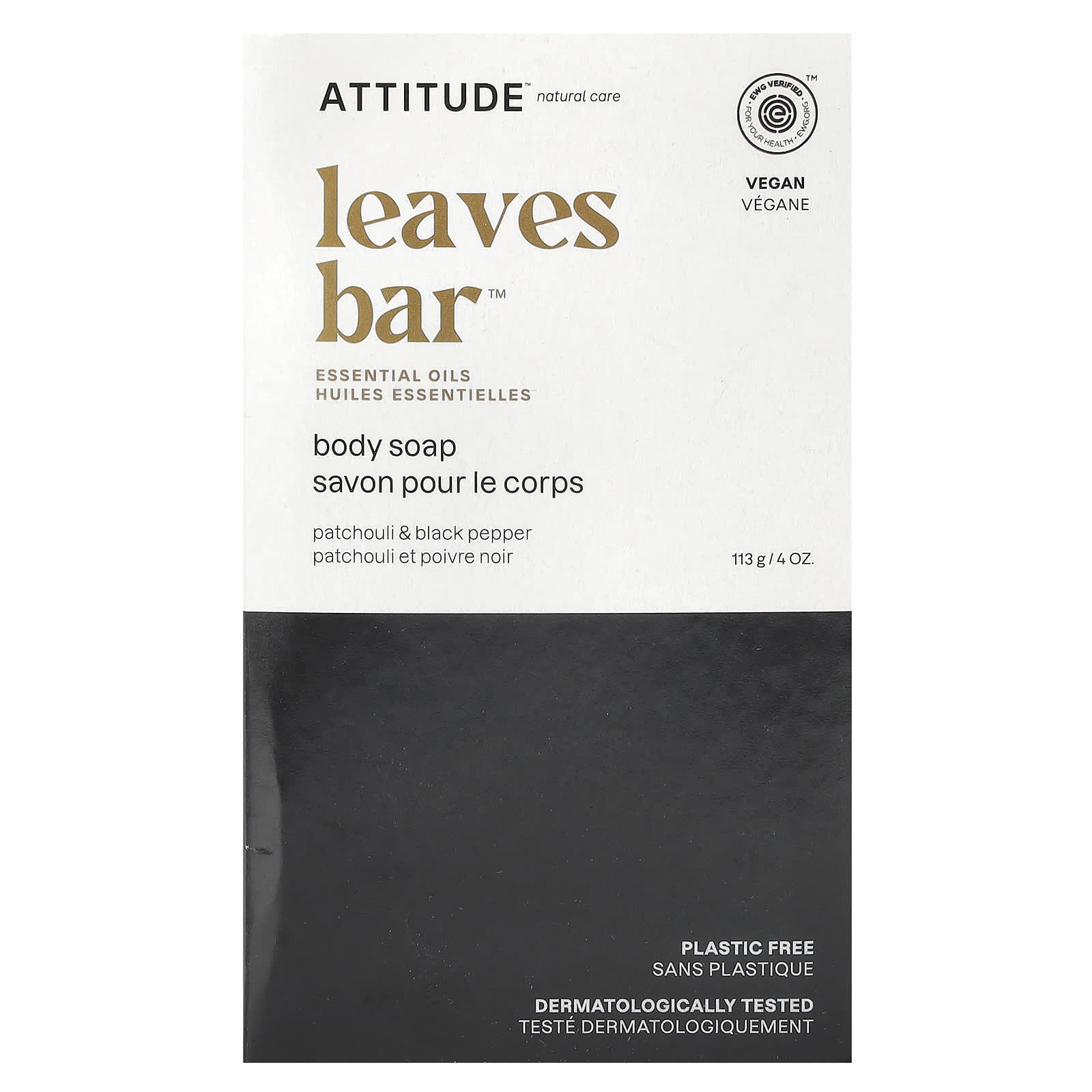 ATTITUDE, Leaves Bar™, Body Bar Soap, Patchouli & Black Pepper, 4 oz (113 g)