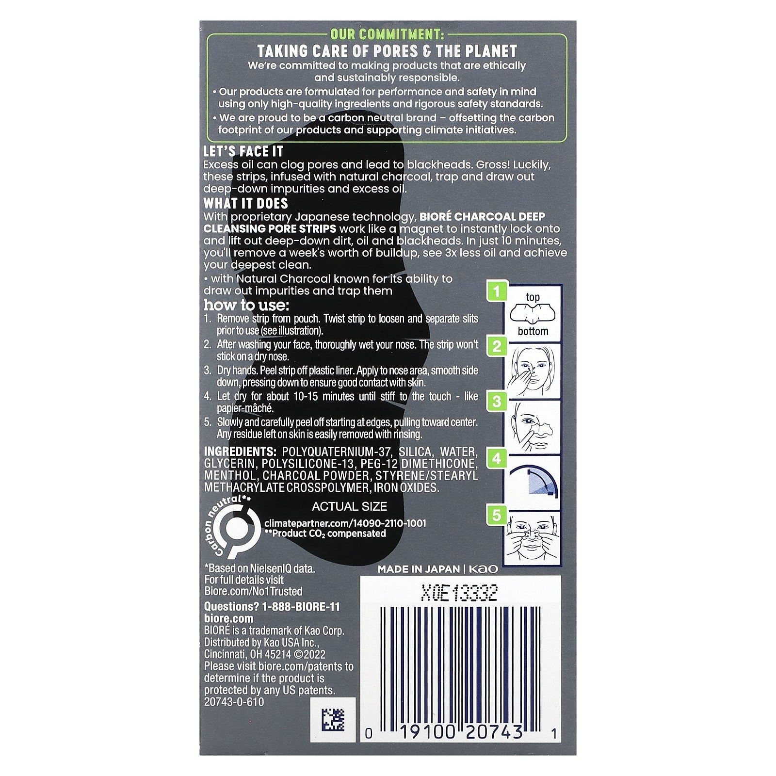 Biore, Deep Cleansing Pore Strips, Charcoal, 6 Nose Strips