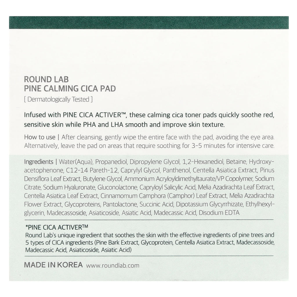 Round Lab, Pine Calming CICA Pad, 50 Pads, 6.59 fl oz (195 ml)