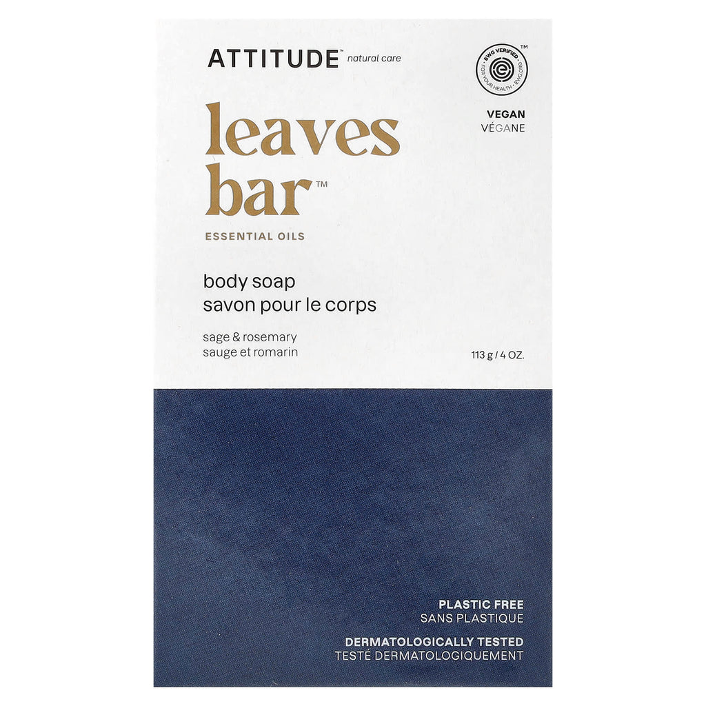 ATTITUDE, Leaves Bar™, Body Bar Soap, Sage & Rosemary, 4 oz (113 g)