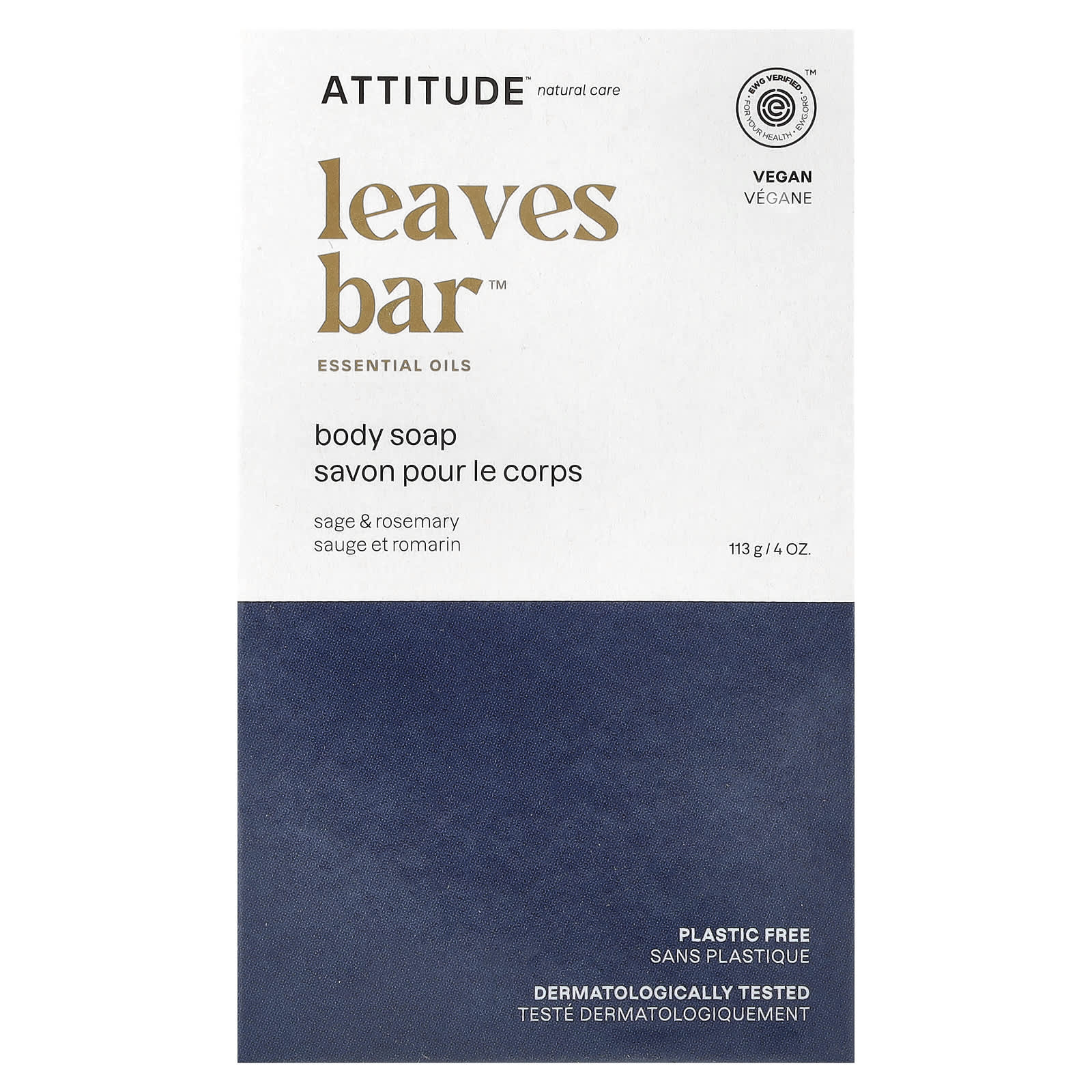 ATTITUDE, Leaves Bar™, Body Bar Soap, Sage & Rosemary, 4 oz (113 g)