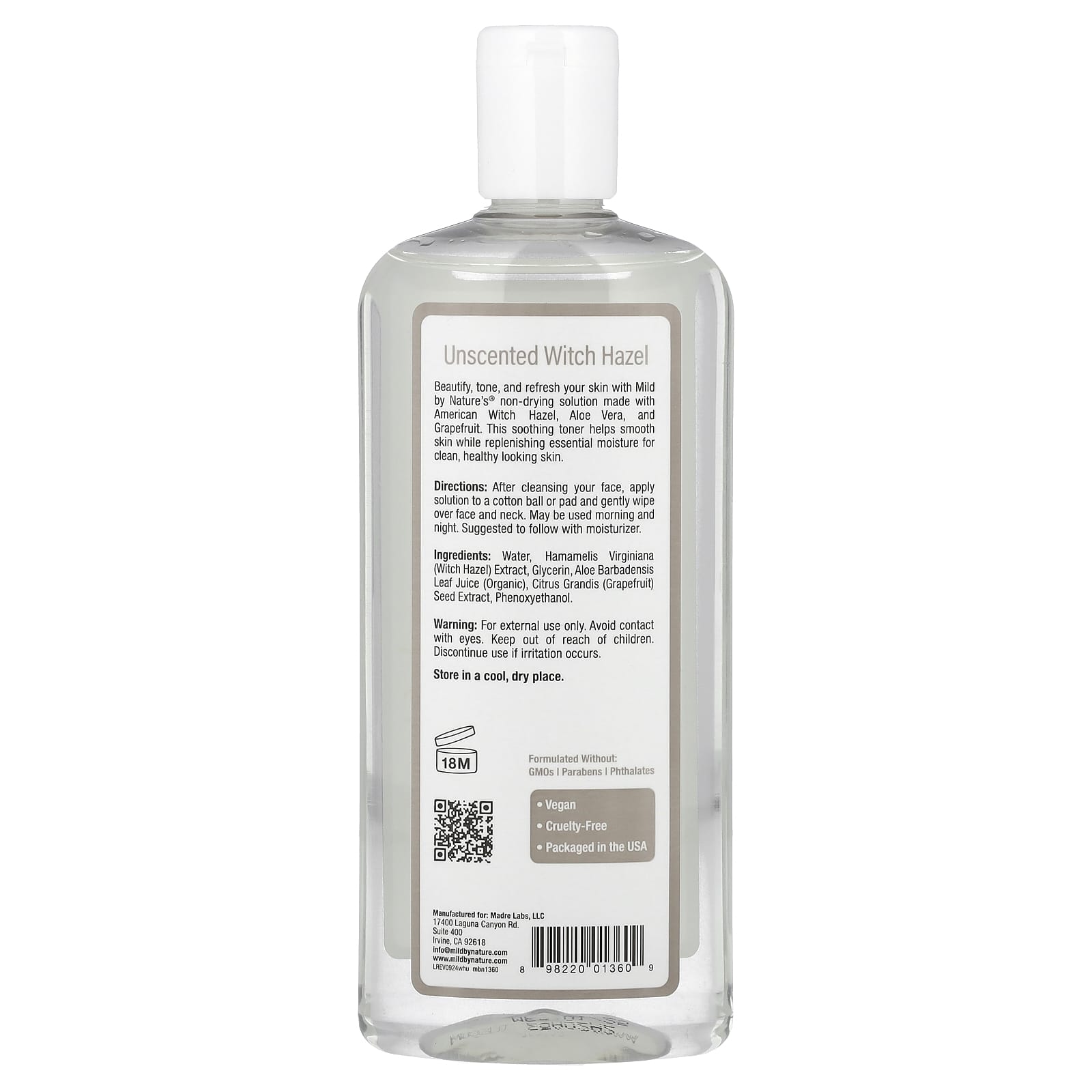 Mild By Nature, Witch Hazel, Alcohol-Free, Unscented, 12 fl oz (355 ml)